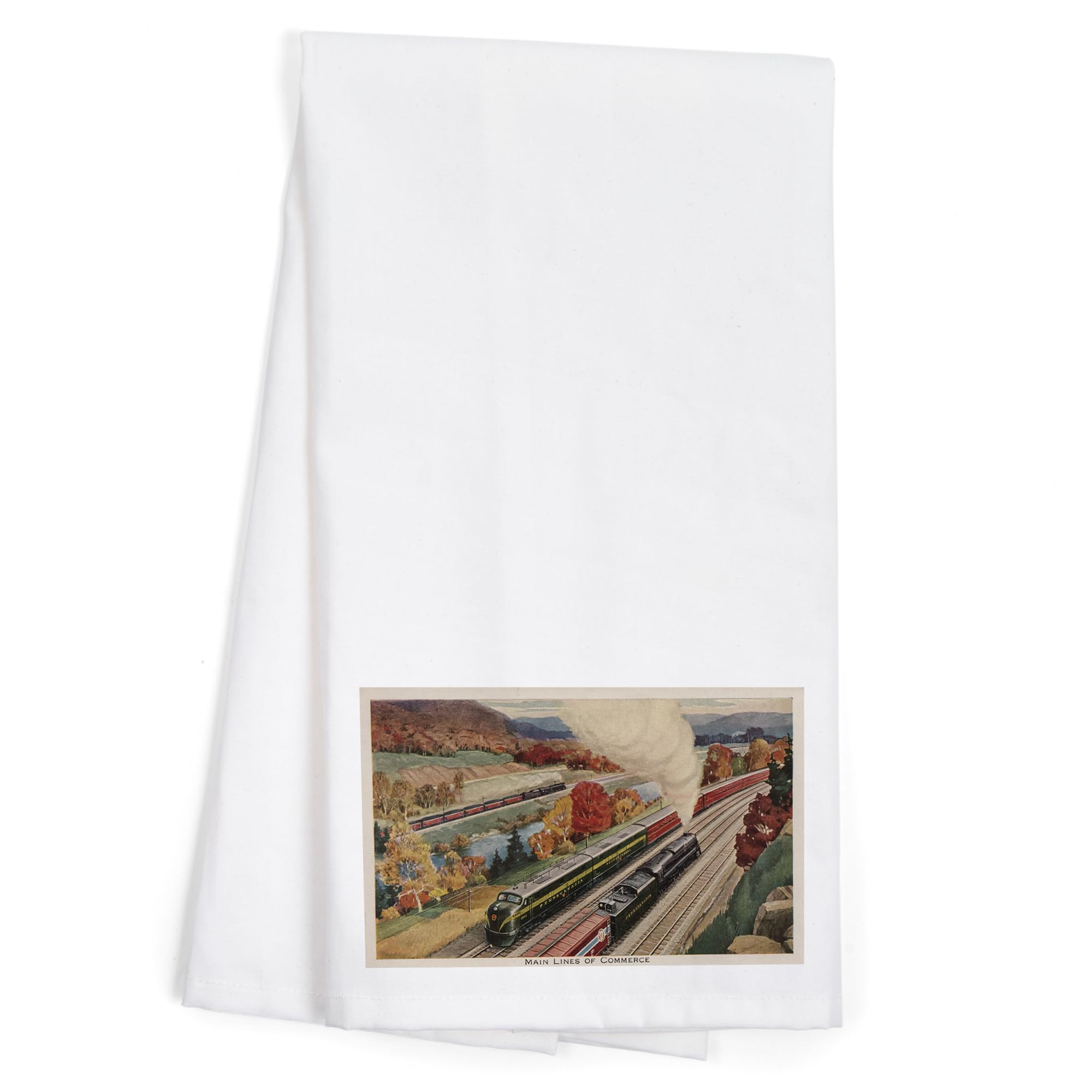Lantern Press Johnstown Pennsylvania Commerce Trains Cotton Tea Towel - Decorative Hand Towel for Kitchen & Home Decor - Perfect for Gifts, Dish Drying & Farmhouse Style