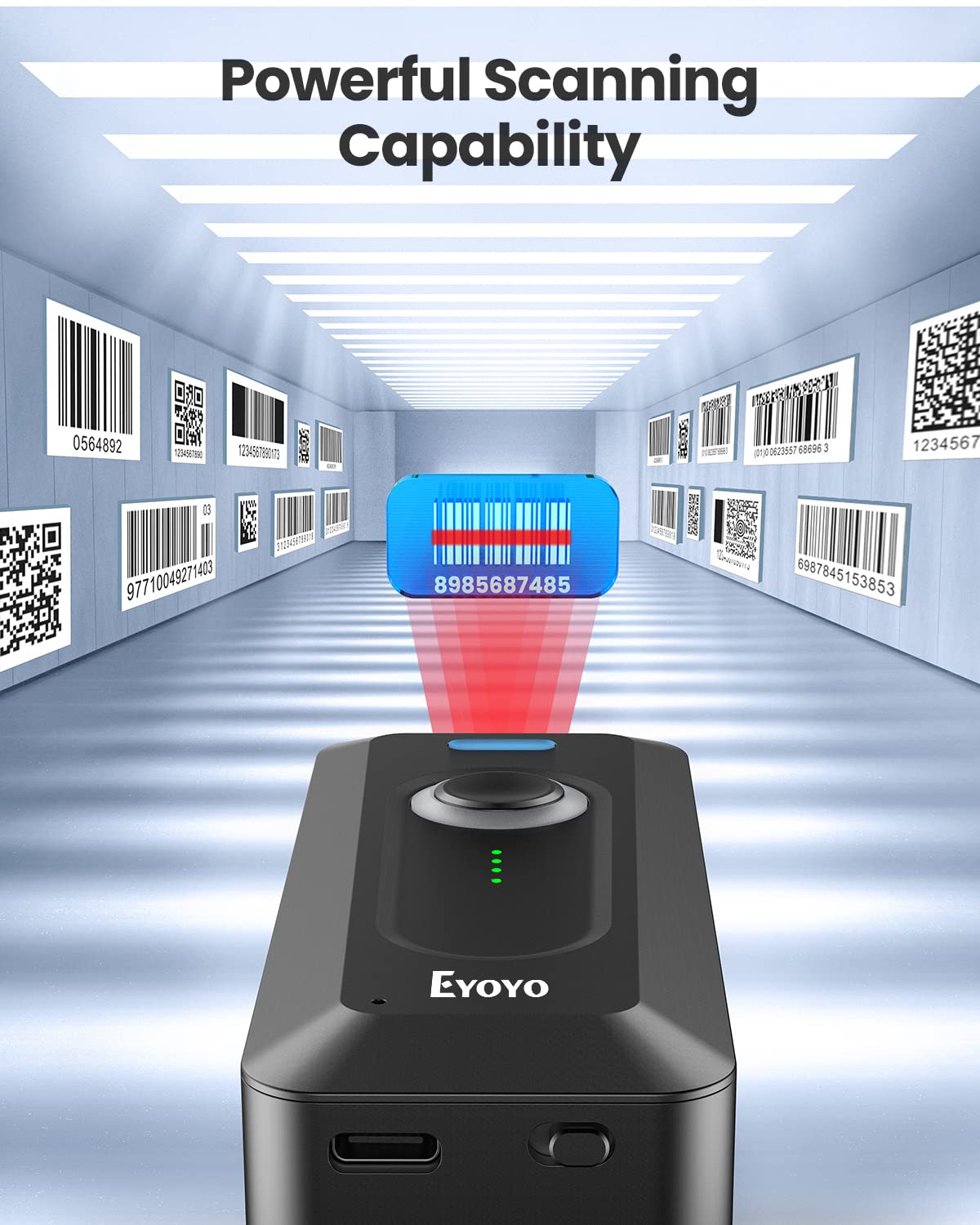 Eyoyo 2D Bluetooth Wireless Barcode Scanner - Portable QR Code Reader with 2000mAh Battery & Level Indicator - Compatible with iPhone, iPad, Android - Perfect for Library Book Inventory, Retail Stores & Warehouse Management