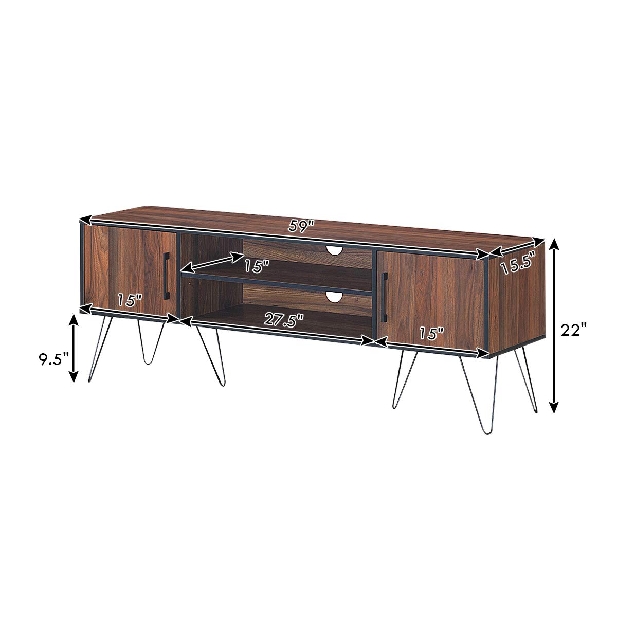 Tangkula 59 Inch Retro TV Stand with 6 Metal Legs - Modern Entertainment Center for 65 Inch TVs, Adjustable Shelf & 2 Cable Holes - Media Storage Cabinet for Living Room, Bedroom & Home Theater Setup