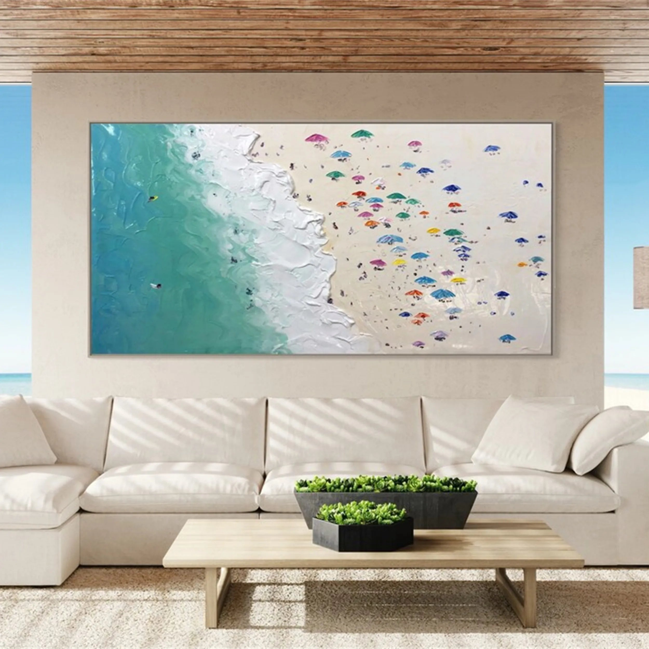 Seascape and Snowy Peak Painting #SP011 - Stunning Coastal and Mountain Landscape Artwork for Home & Office Decor