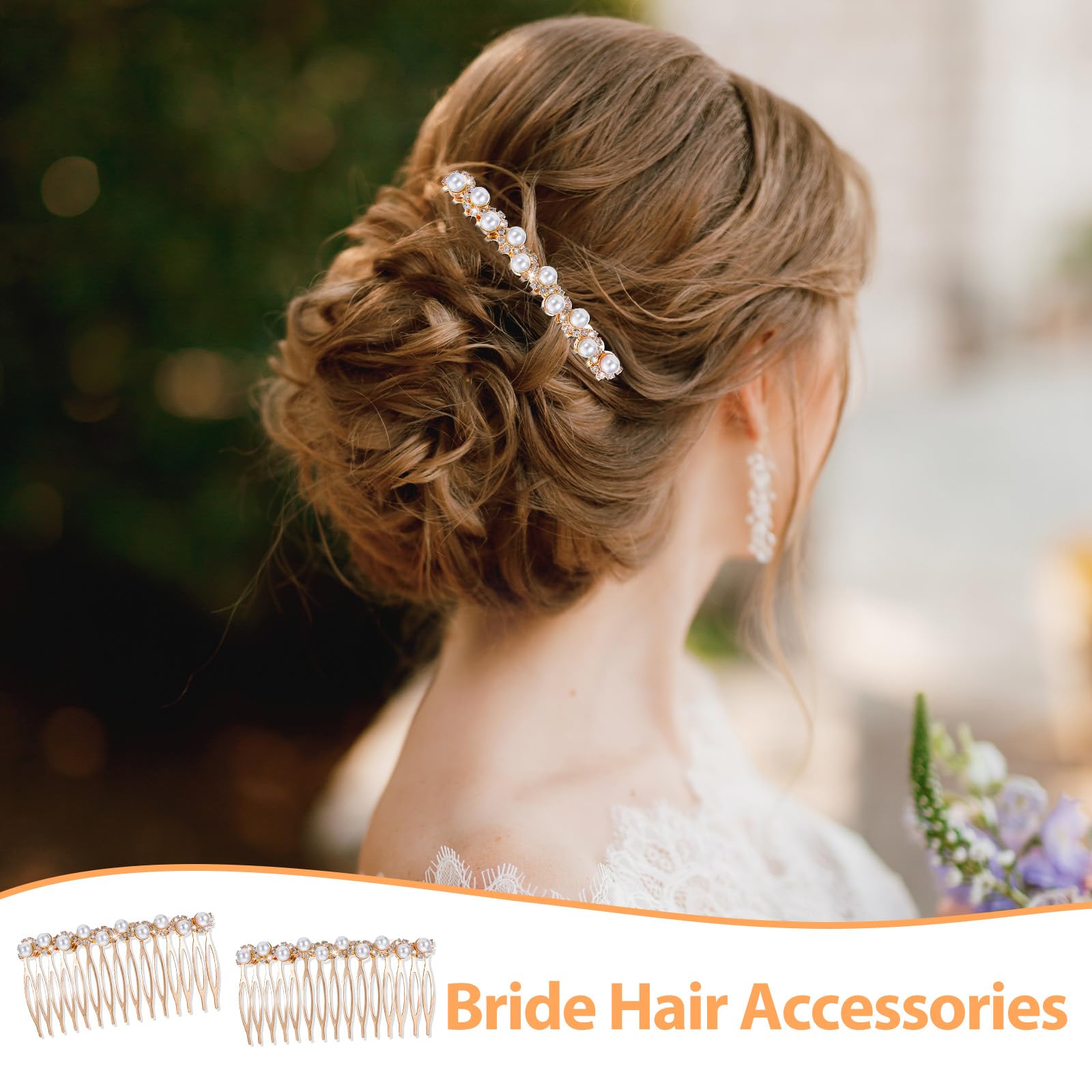 2Pcs Gold Pearl Hair Combs for Women with Rhinestones - Elegant Bridal Wedding Hair Accessories for Side Updos & Special Occasions