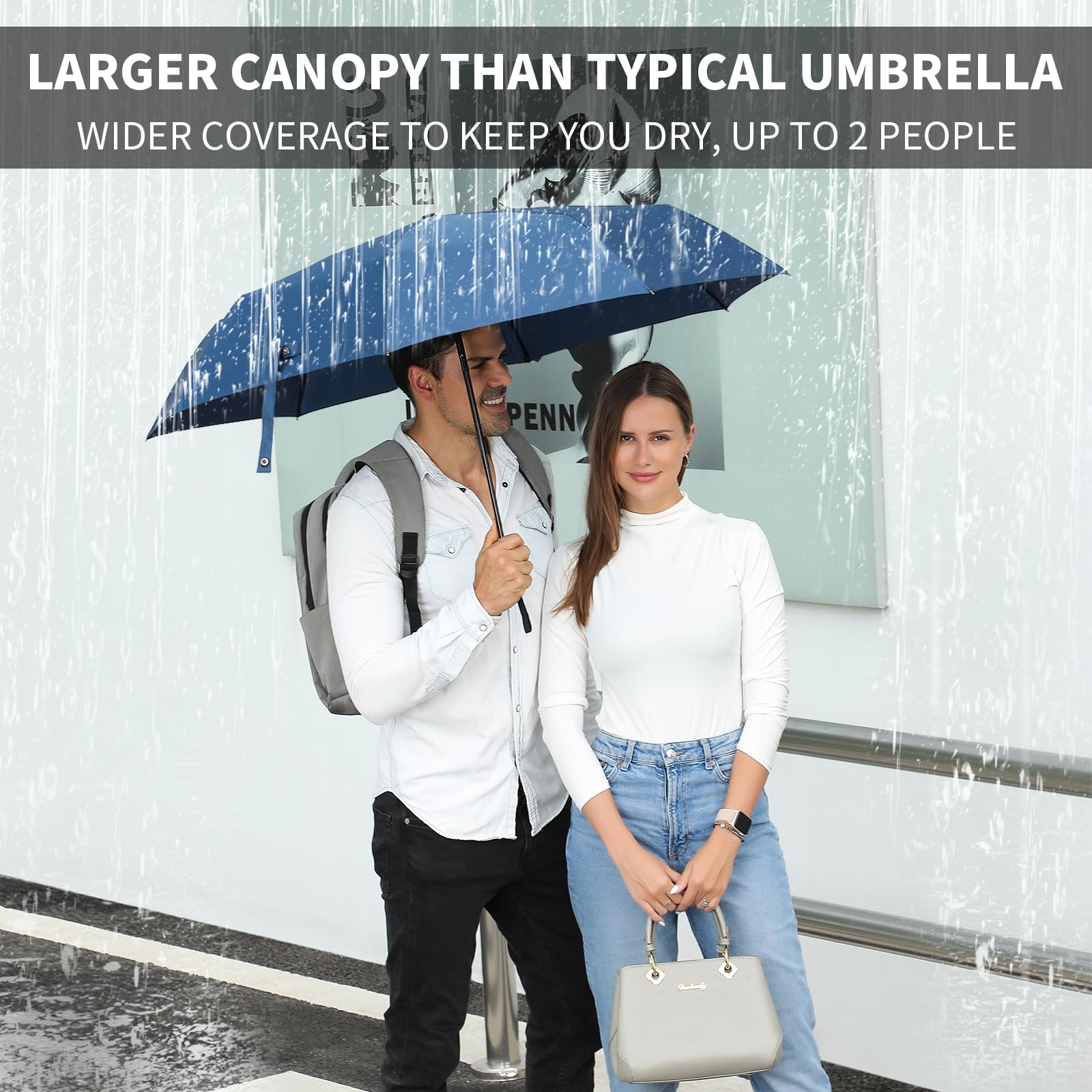 Anntree Windproof Travel Umbrella - Auto Open/Close, Compact & Lightweight Folding Umbrella for Men & Women - Perfect for Backpack, Car, Purse & Daily Commute (Blue) - Ideal for Rainy Days, Travel & Outdoor Activities