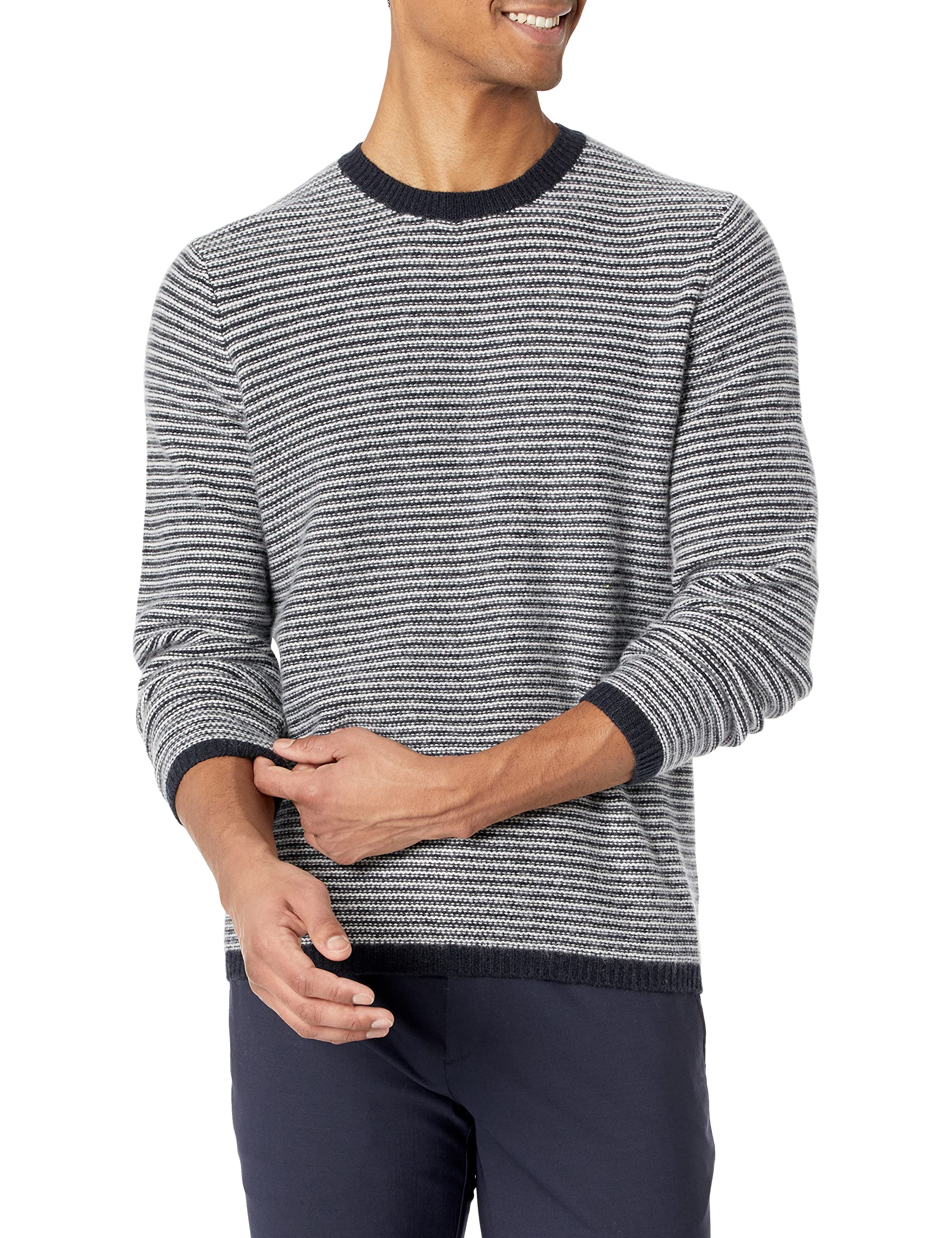 Vince Men's Soft Plush Striped Long Sleeve Crewneck Sweatshirt - Comfortable Casual Pullover for Everyday Wear, Lounge & Outdoor Activities
