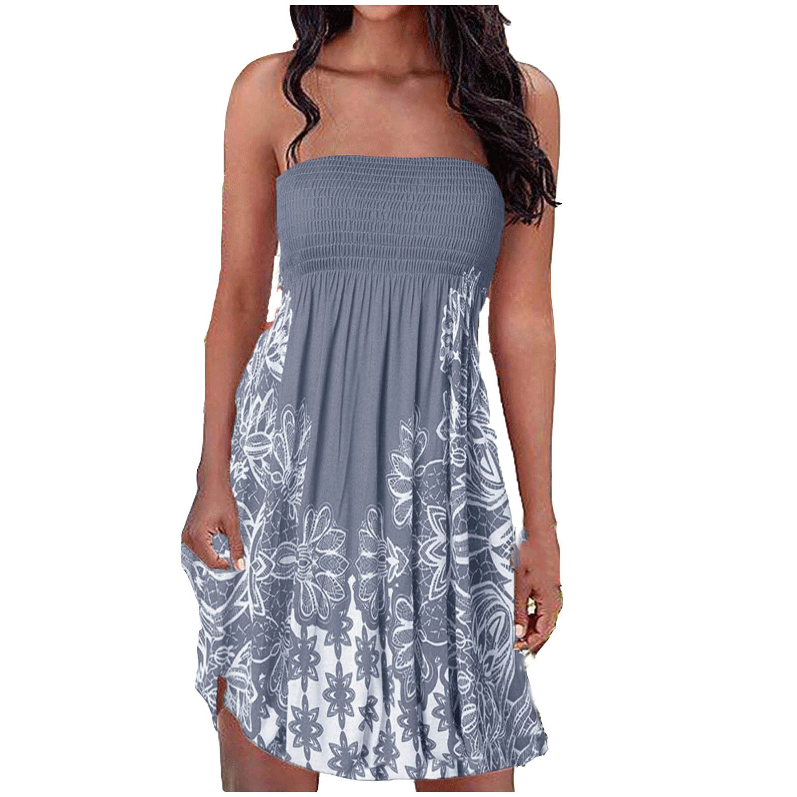 FengLS Women's Sexy Strapless Wrap Dress - Summer A-Line Boho Tube Top Dress for Casual Wear, Beach Party & Date Night Outfits