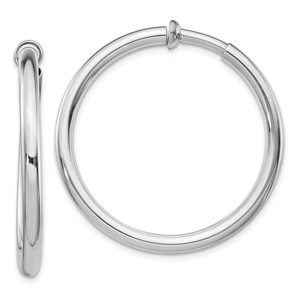 Sterling Silver Rhodium Plated Hoop Earrings for Women - Shiny Polished Round Hoops for Everyday Wear & Special Occasions