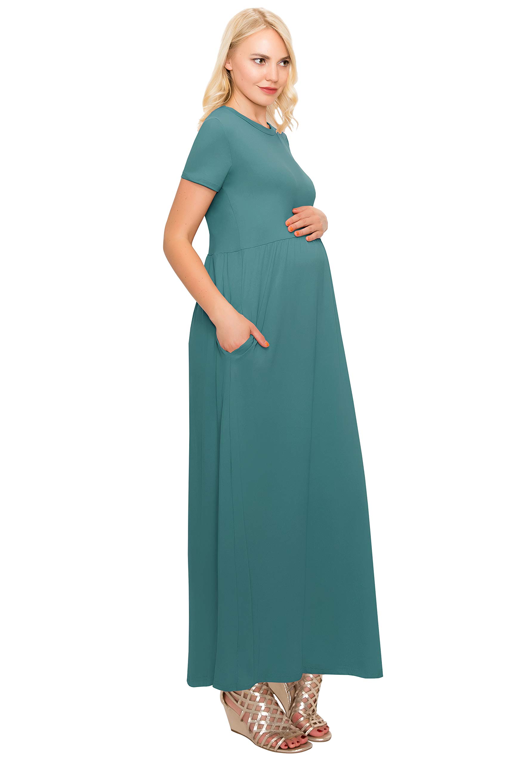 ALWAYS Women's Maternity Maxi Dress - Soft & Comfortable Pregnancy Dress with Short/Long Sleeve Options for Nursing, Baby Shower, and Everyday Wear | Empire Waist Flowy Design for Expecting Mothers