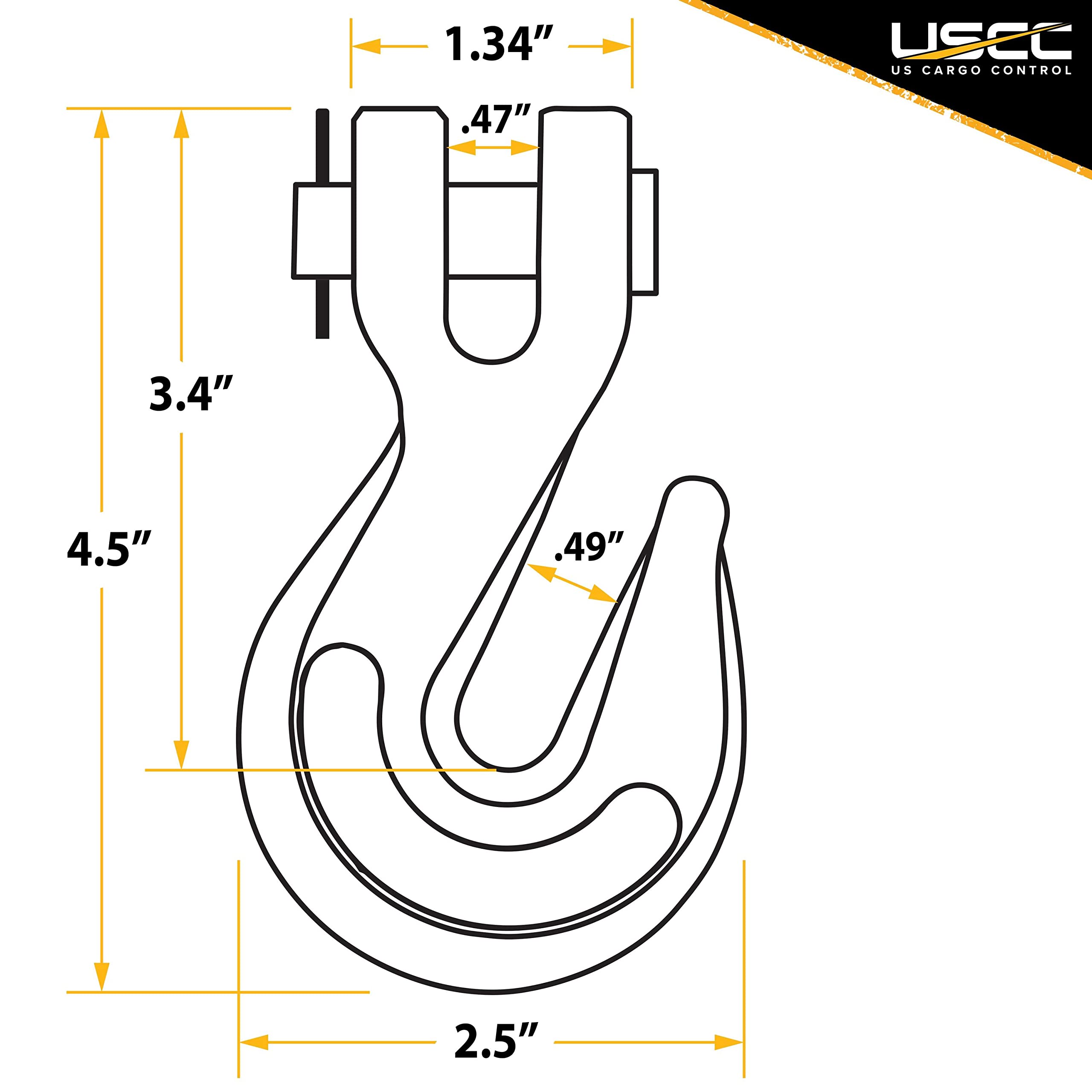 3/8 Inch Clevis Grab Hook (4-Pack) - Grade 70 Chain Hooks with 6,600 LBS Working Load Limit - Heavy Duty Chain Clevis Hooks for Towing, Hauling, Load Securement, Trailers & Chains - Ideal for Construction, Agriculture, and Off-Road Applications
