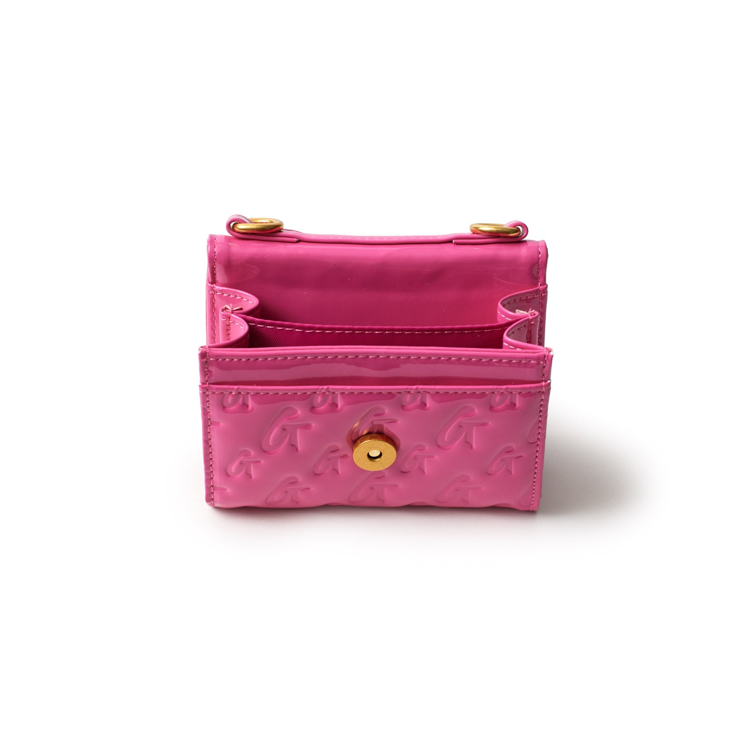 Monogram Gold Compact Wallet on Chain (WOC) with Mirror - Hot Pink | Fashionable Crossbody Bag for Women, Perfect for Parties, Dates & Evening Events