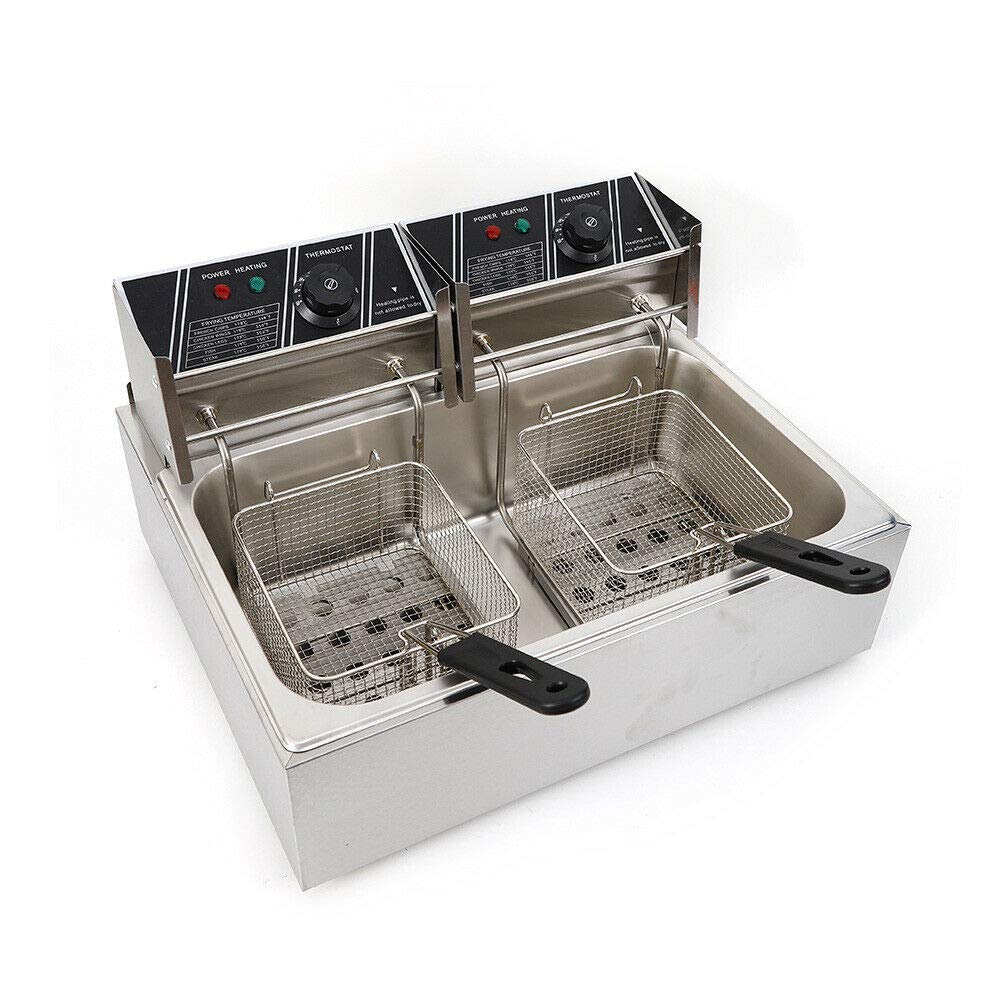 5000W 12L Commercial Stainless Steel Electric Deep Fryer - Large Capacity Countertop Restaurant Fryer with 2 Baskets for Chicken, Fish, French Fries - Perfect for Restaurants, Food Trucks & Catering Businesses
