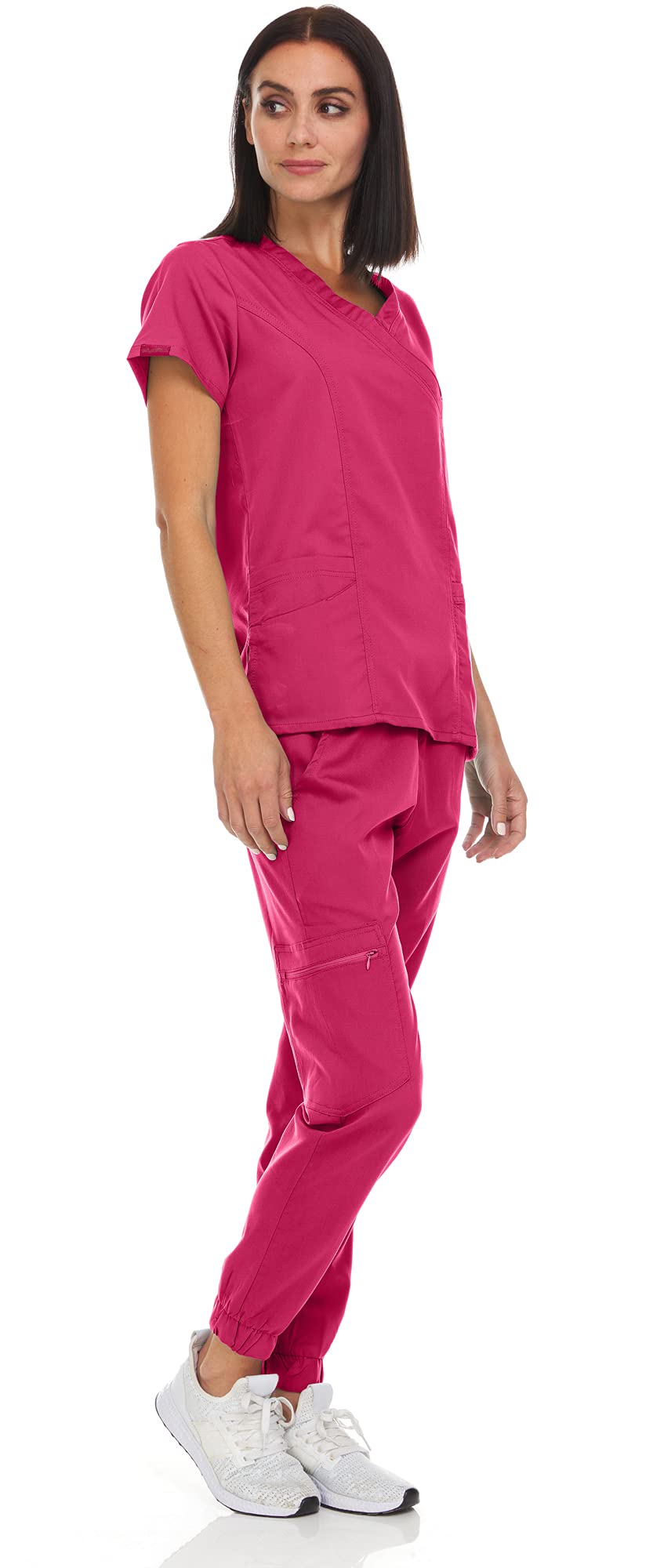MediChic Women's Stretch V-Neck Jogger Scrubs Set - 12+ Colors | Comfortable Medical Uniform for Nurses & Healthcare Professionals