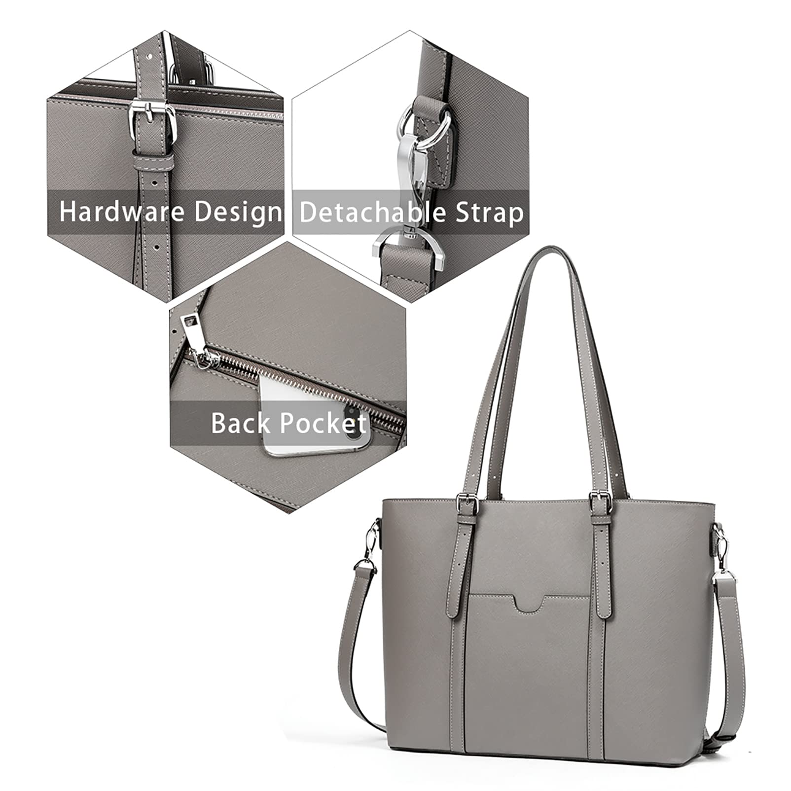 Telena 15.6 Inch Leather Laptop Tote Bag for Women - Stylish Shoulder Briefcase with Large Capacity - Perfect for Work, Business Meetings & Travel