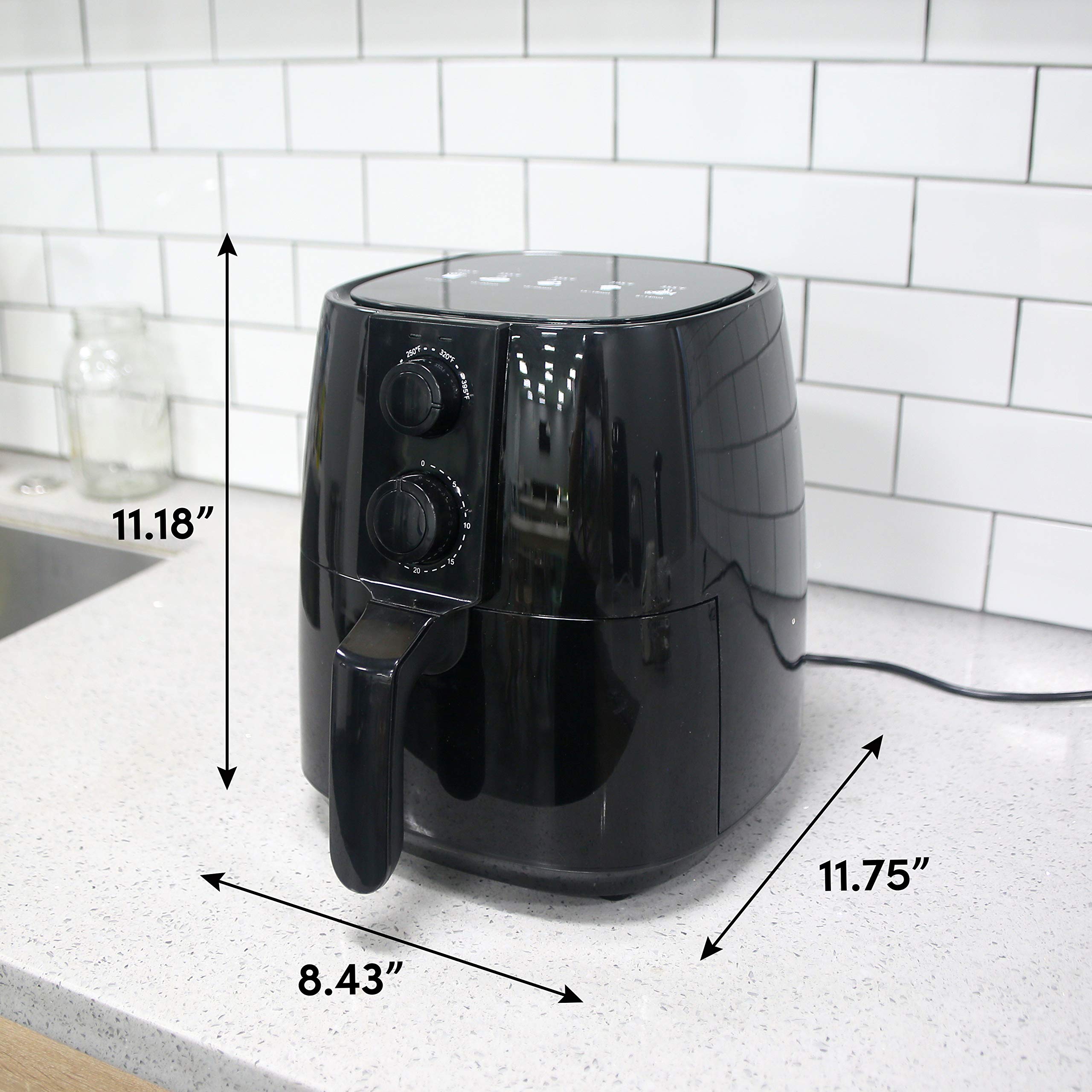 Elite Gourmet EAF4617 1350W Digital Air Fryer - 4 Quart Oil-Free Healthy Cooker with Timer & Temp Control - Perfect for Crispy Fries, Chicken Wings & Family Meals - Black