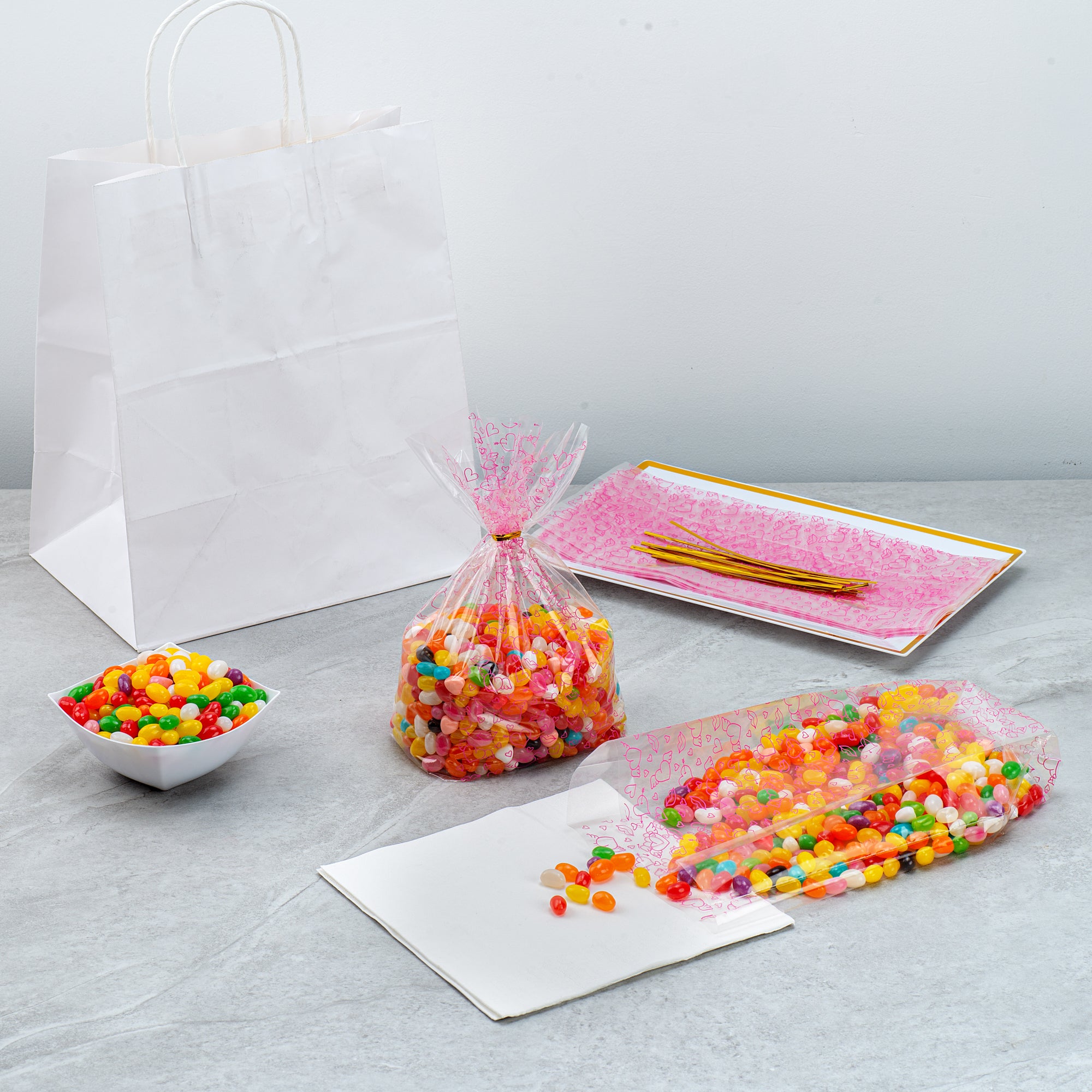 Winged Hearts Plastic Candy Bags - Gusseted 5 x 3 x 11 Inches - Bulk 4000 Count Box for Party Favors, Wedding Treats & Candy Packaging