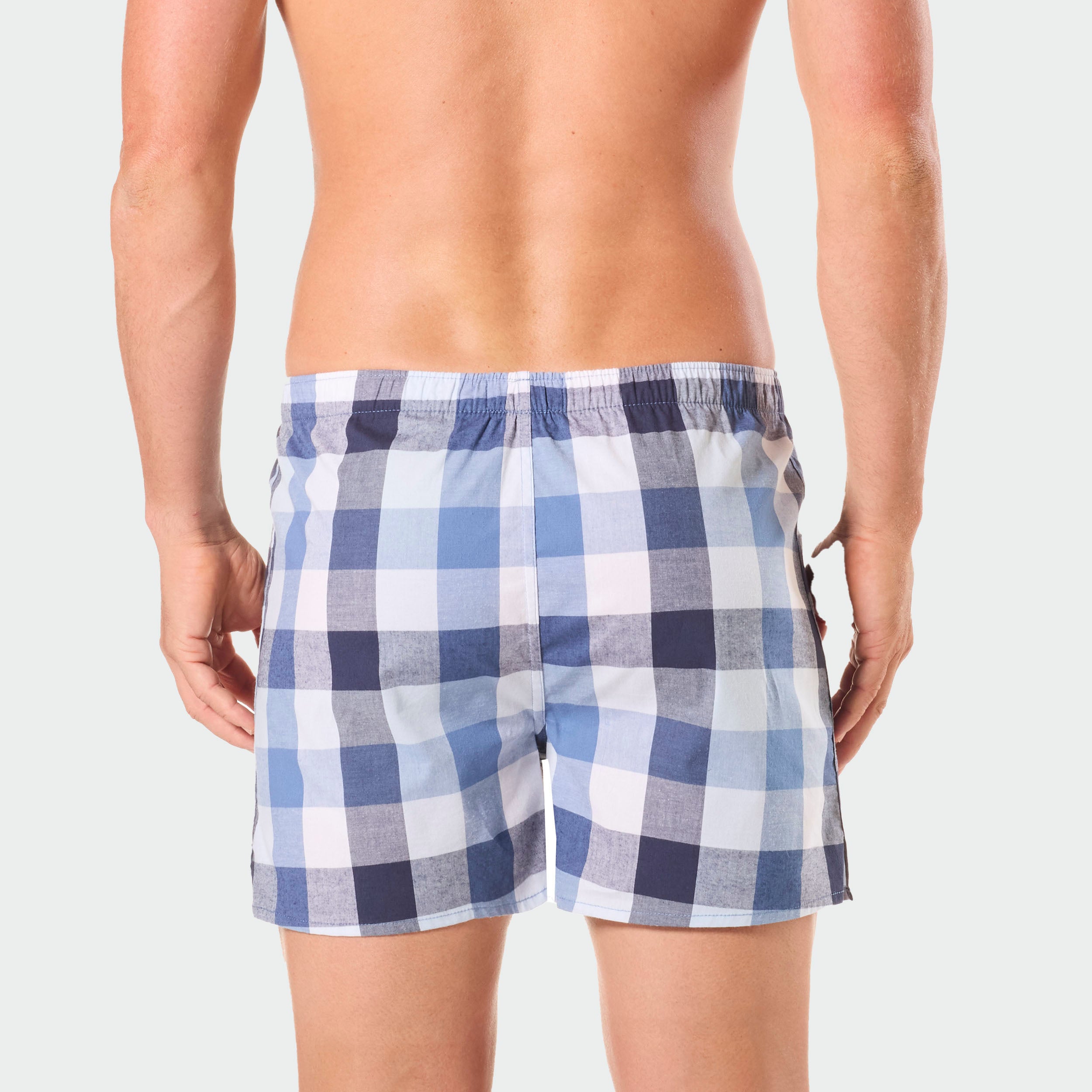 Men's Charlie Check Cotton Stretch Boxer Shorts - Breathable & Comfortable Underwear for Daily Wear, Lounge & Sleep - Blue