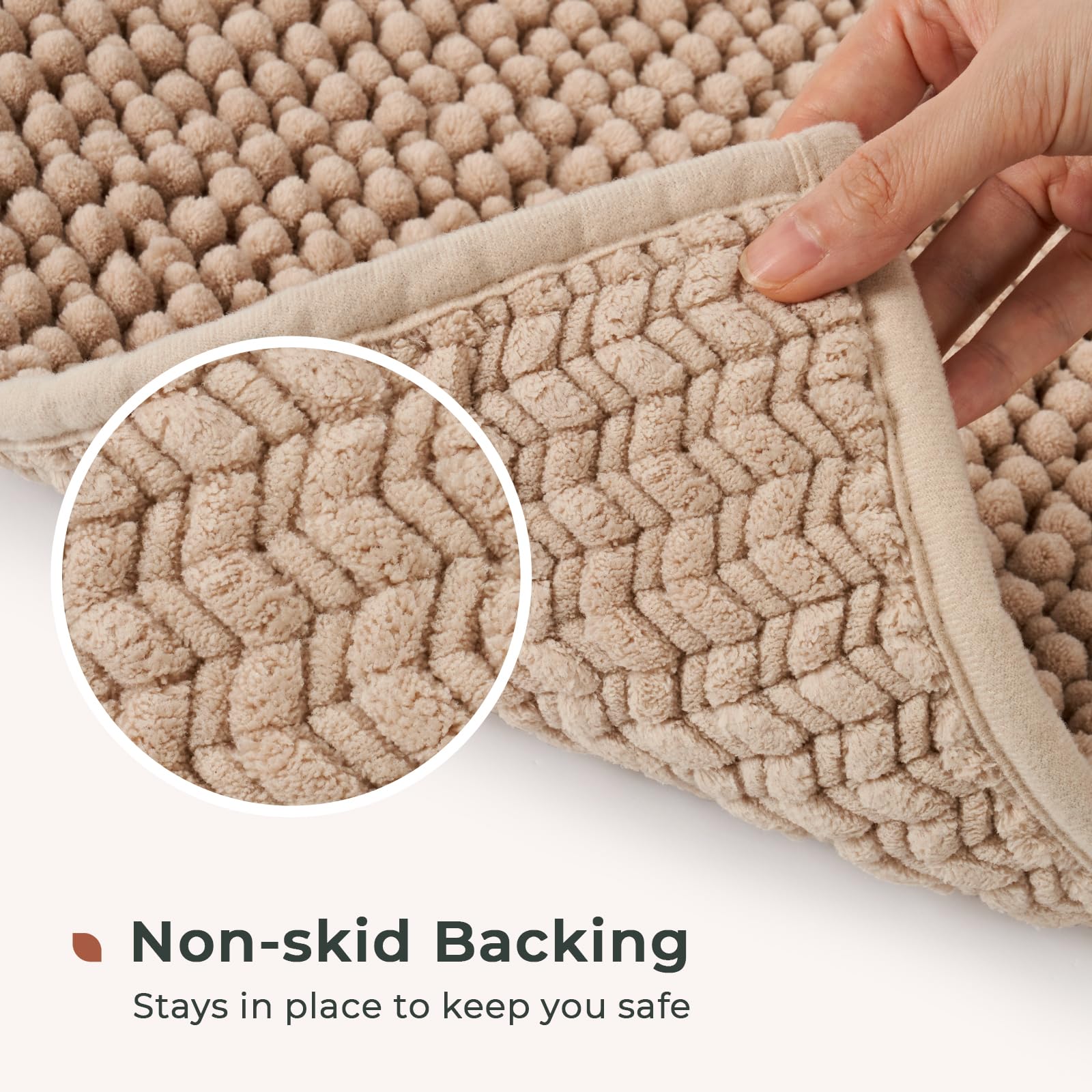 FRESHMINT Chenille Bathroom Rugs Set - 2 Piece Non-Slip Absorbent Bath Mats (17
