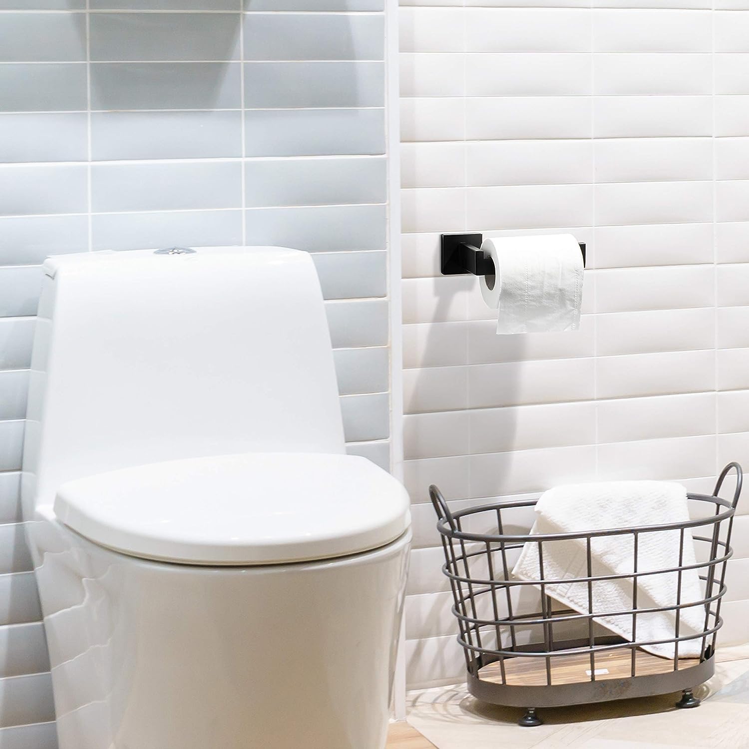 Premium 304 Stainless Steel Matte Black Square Toilet Paper Holder - Rustproof Wall-Mounted Bathroom Toilet Roll Holder (2 Pack) - Perfect for Modern Homes, Apartments & Luxury Hotels