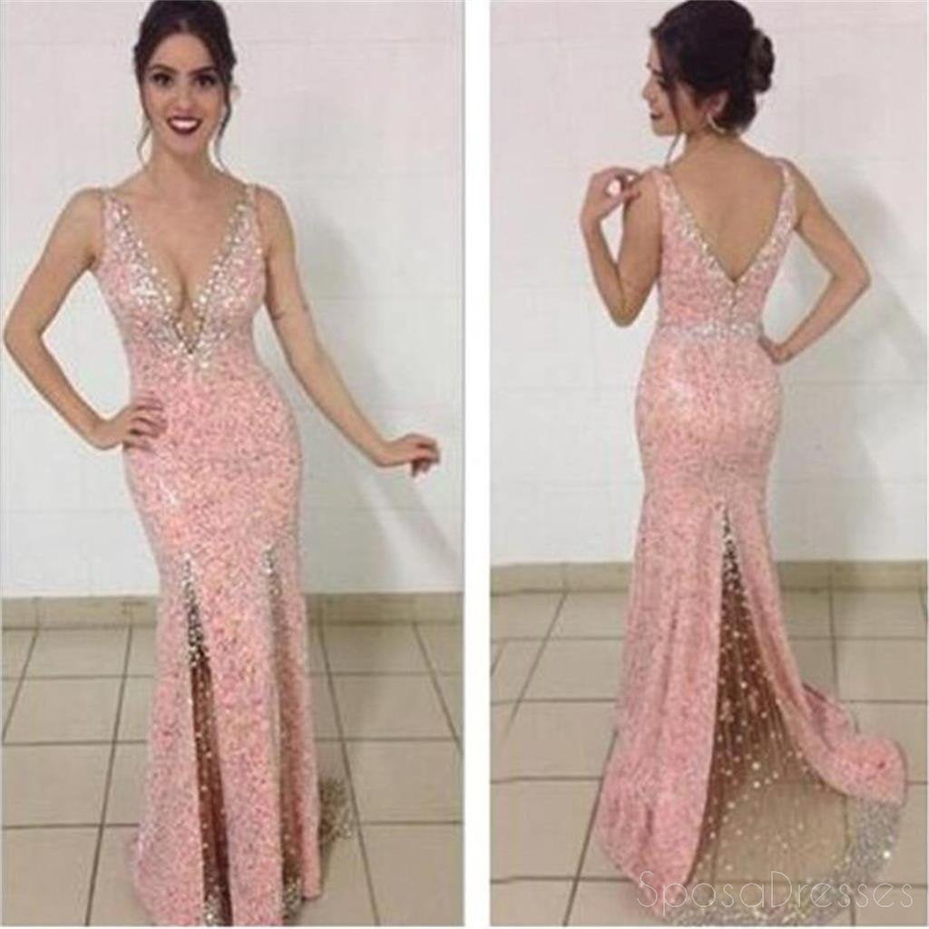 Elegant Pink Mermaid Prom Dress with V-Neck - Sexy Long Evening Gown for Homecoming, Formal Parties & Special Occasions - PD0053