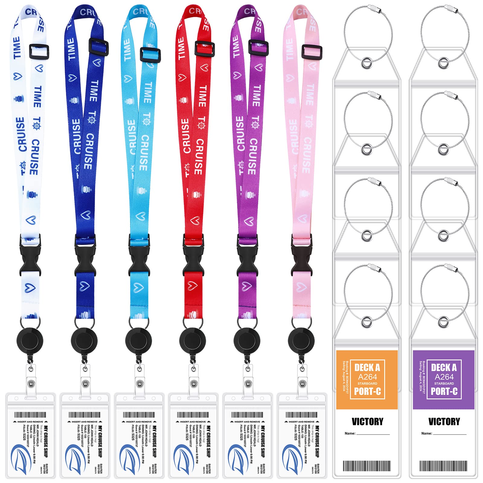 Retractable Waterproof ID Badge Lanyards for Carnival Cruise - 6 Sets with Luggage Tags, Perfect for Sailing & Travel