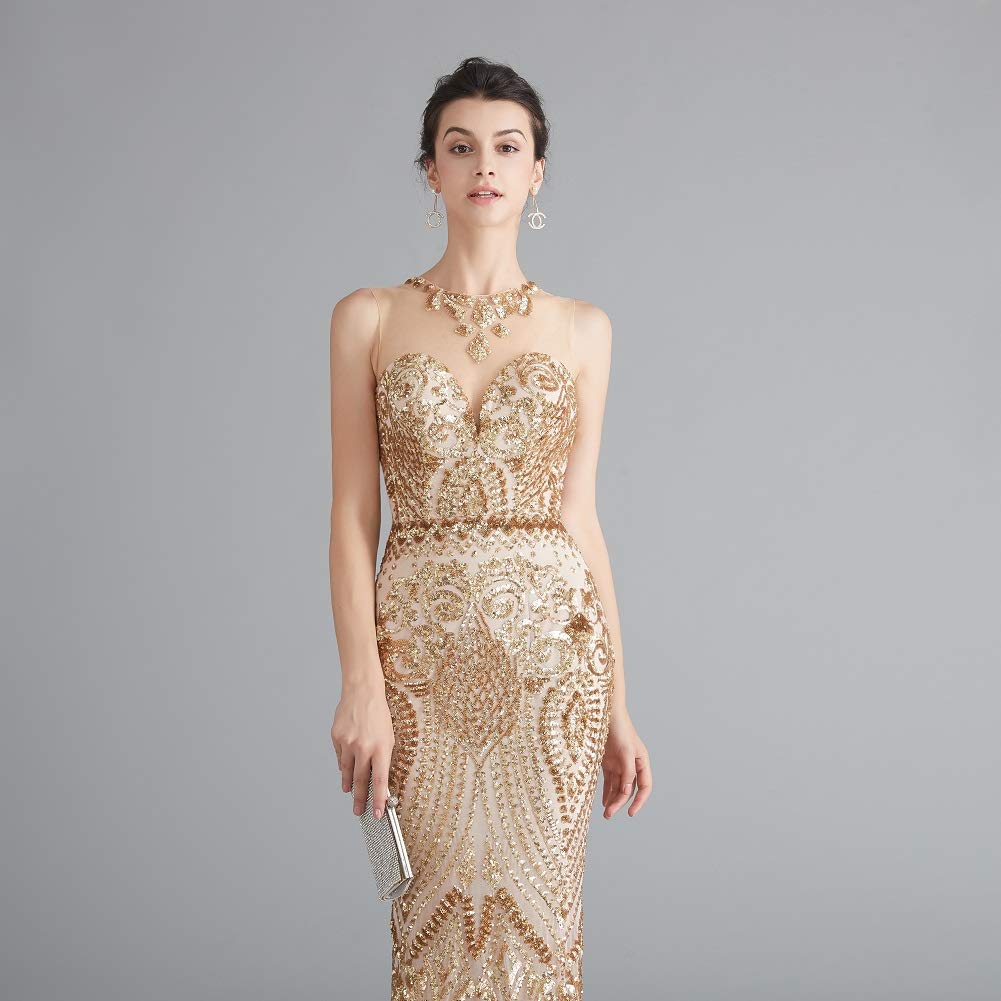 Sparkly Sequin Mermaid Evening Dress in Gold/Royal Blue - Elegant Trumpet Prom Gown for Women | Perfect for Formal Parties, Weddings, and Special Occasions