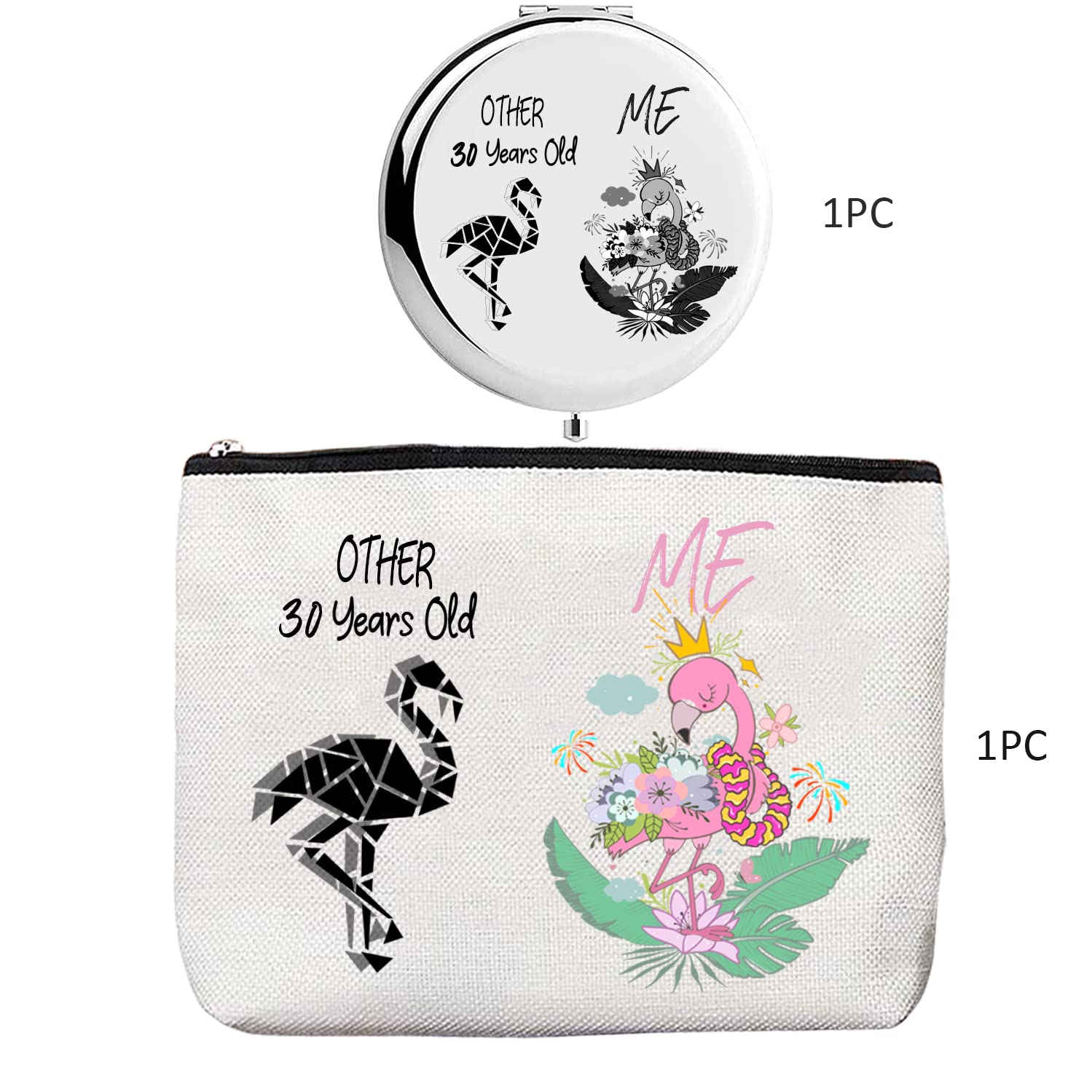 30th Birthday Gifts for Women - Elegant Makeup Bag & Compact Mirror Set - Perfect 30 Year Old Birthday Present - Ideal for Parties, Travel & Daily Use