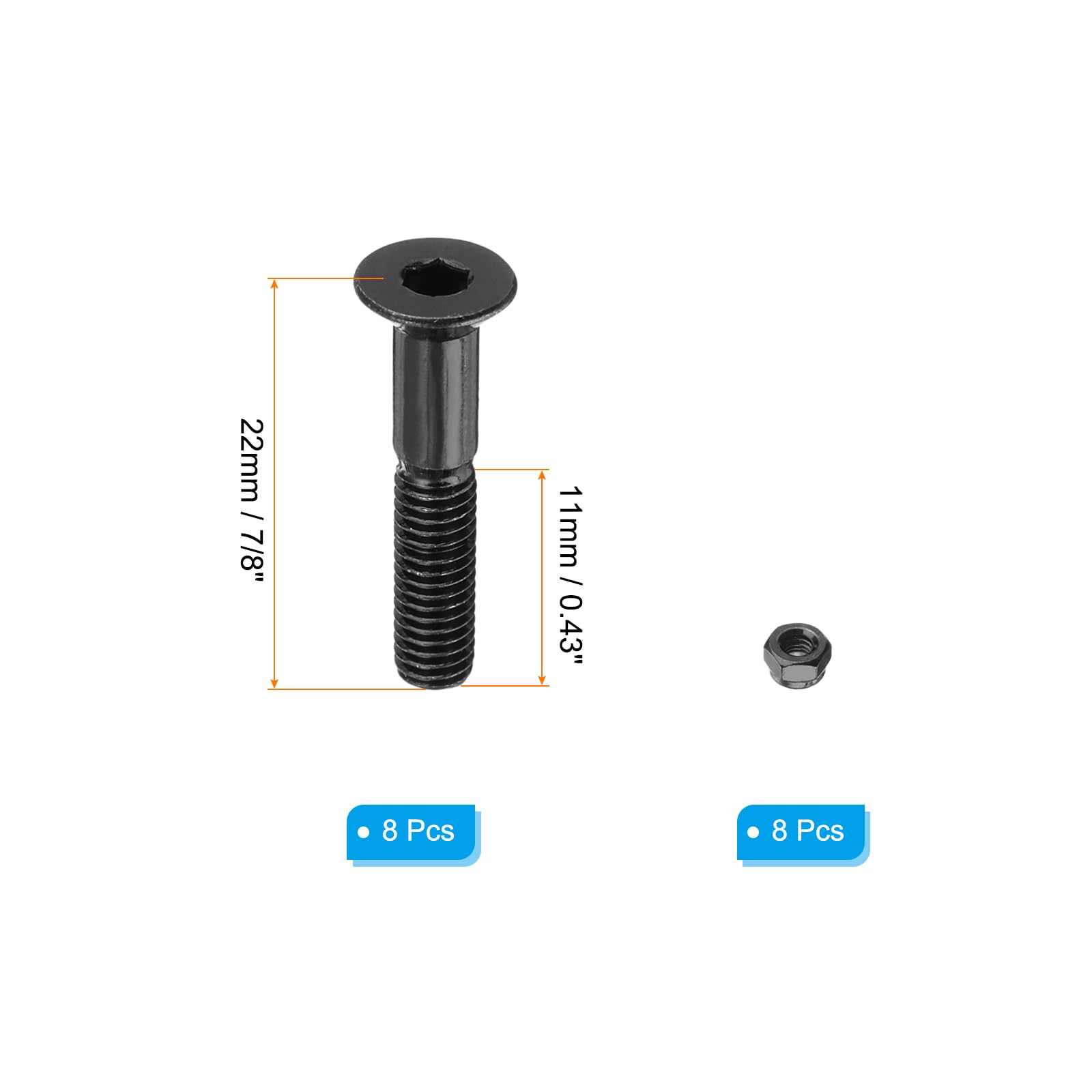 PATIKIL Skateboard Hardware Bolt Set - Carbon Steel Truck Mounting Screws & Nuts for Skateboard & Cruiser - Durable Replacement Parts for Skateboard Maintenance & Upgrades