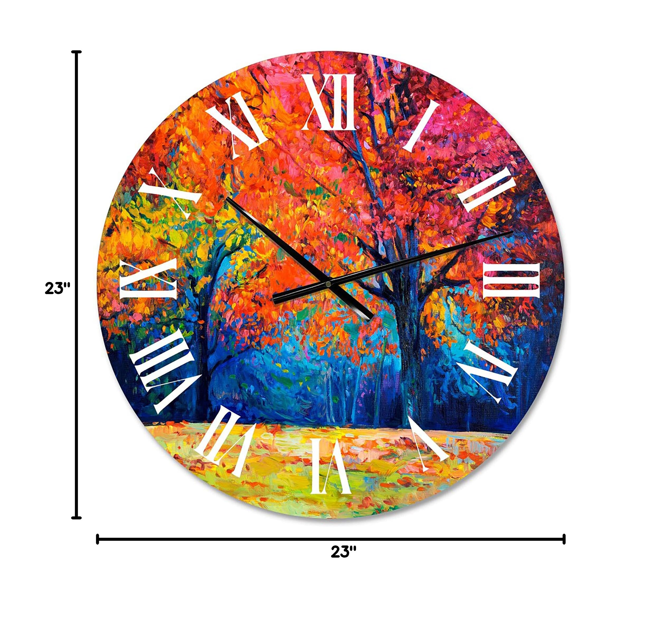 Vibrant Red Tree in Autumn Landscape - Large Traditional Wall Clock for Living Room, Bedroom & Office Decor | Nature-Inspired Home & Office Wall Art