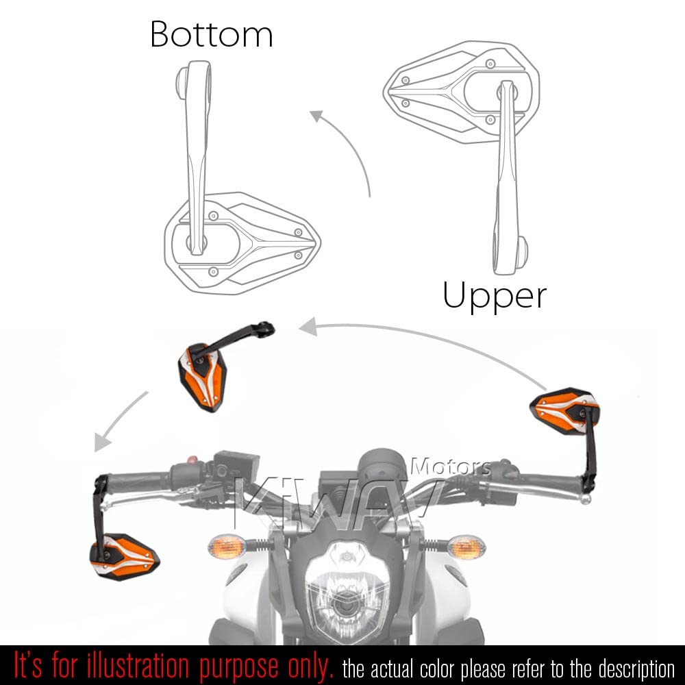 KiWAV ViperII Orange Motorcycle Bar End Mirrors - Compatible with Triumph Water-Cooled Bikes | Durable & Vibrant Safety Upgrade for Street & Cruiser Motorcycles