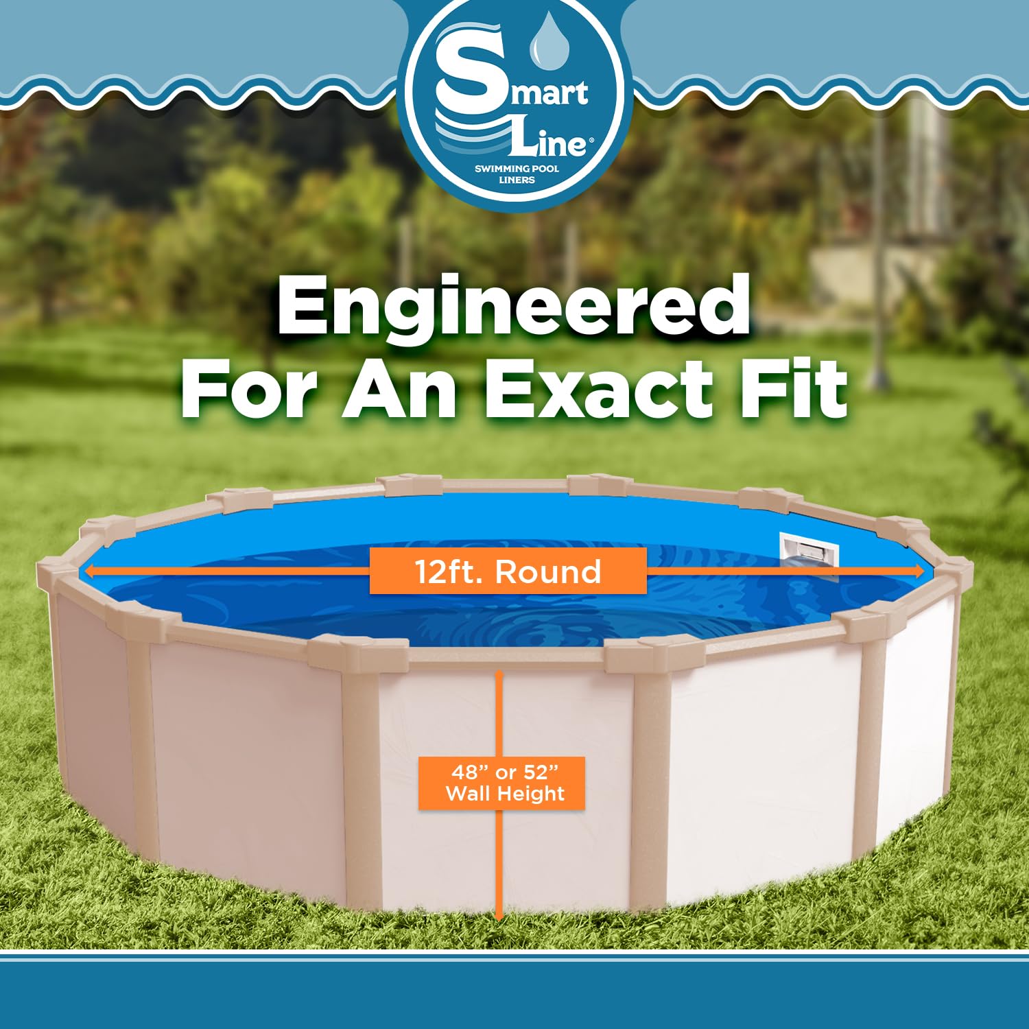 Smartline 12 ft Round Swimming Pool Liner - Heavy Duty 25 Gauge Virgin Vinyl | Solid Blue Overlap Style (48-52 Inch Wall Height) | Perfect for Steel Sided Above Ground Pools | Durable & Weather-Resistant for Backyard, Family & Summer Fun