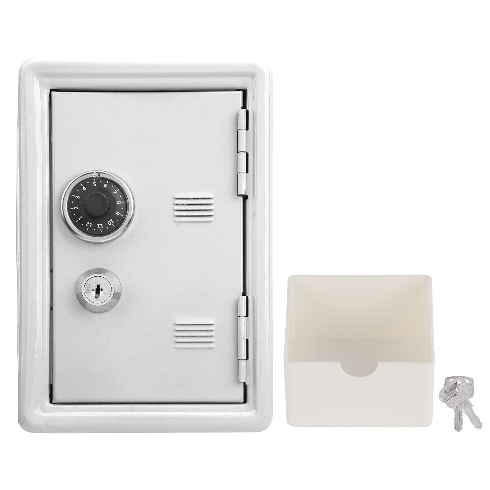 Kids Metal Safe & Lock Box - Mini Piggy Bank for Children, Home Money Strongbox with Secure Lock, Small Cash Storage (White) - Perfect for Saving Allowance, Coins & Valuables at Home or School