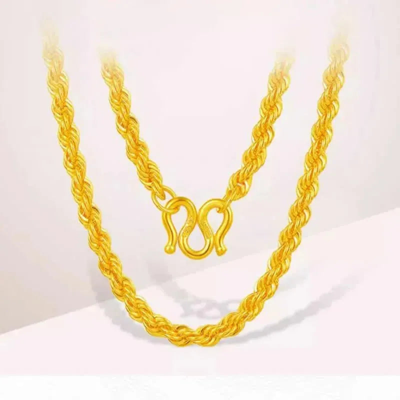 24K Yellow Gold Necklace for Women - 999 Pure Solid Gold Rope Link Chain - Perfect for Weddings, Parties, and Special Occasions