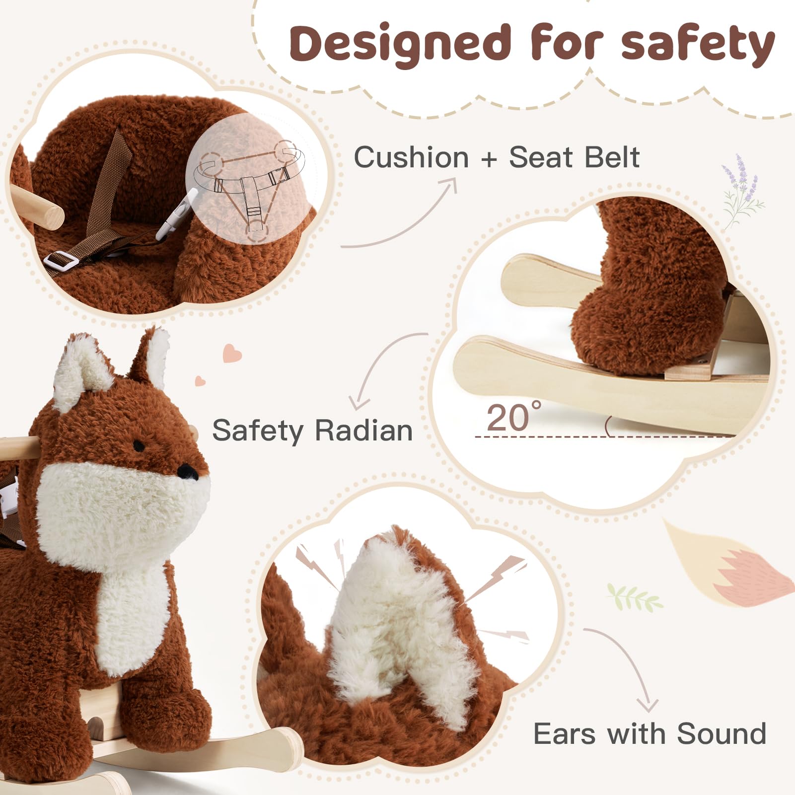 Labebe - Soft Plush Fox Rocking Horse with Safety Seat Belt for Babies & Toddlers 6M-3 Years | Brownish Red Animal Rocker Toy for Boys & Girls | Perfect Nursery Decor, First Birthday Gift & Indoor Play Activity