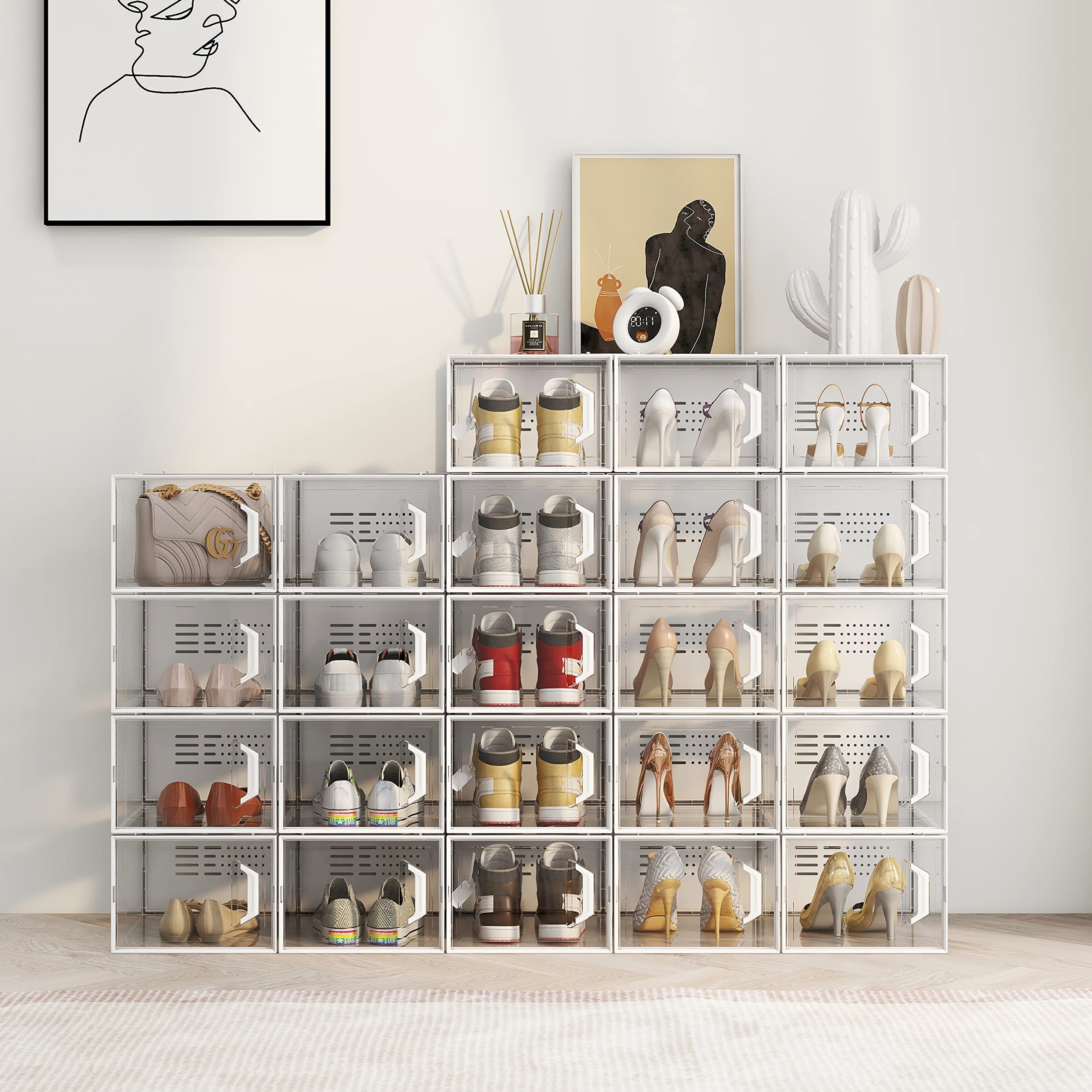SEE SPRING X-Large Clear Plastic Shoe Storage Box - Fits Size 11 Shoes, Stackable Shoe Organizer for Closet & Entryway, Space-Saving Sneaker Rack Containers for Under Bed Storage (12-Pack) - Perfect for Organizing Shoes in Small Spaces, Dorm Rooms, and Apartment Living