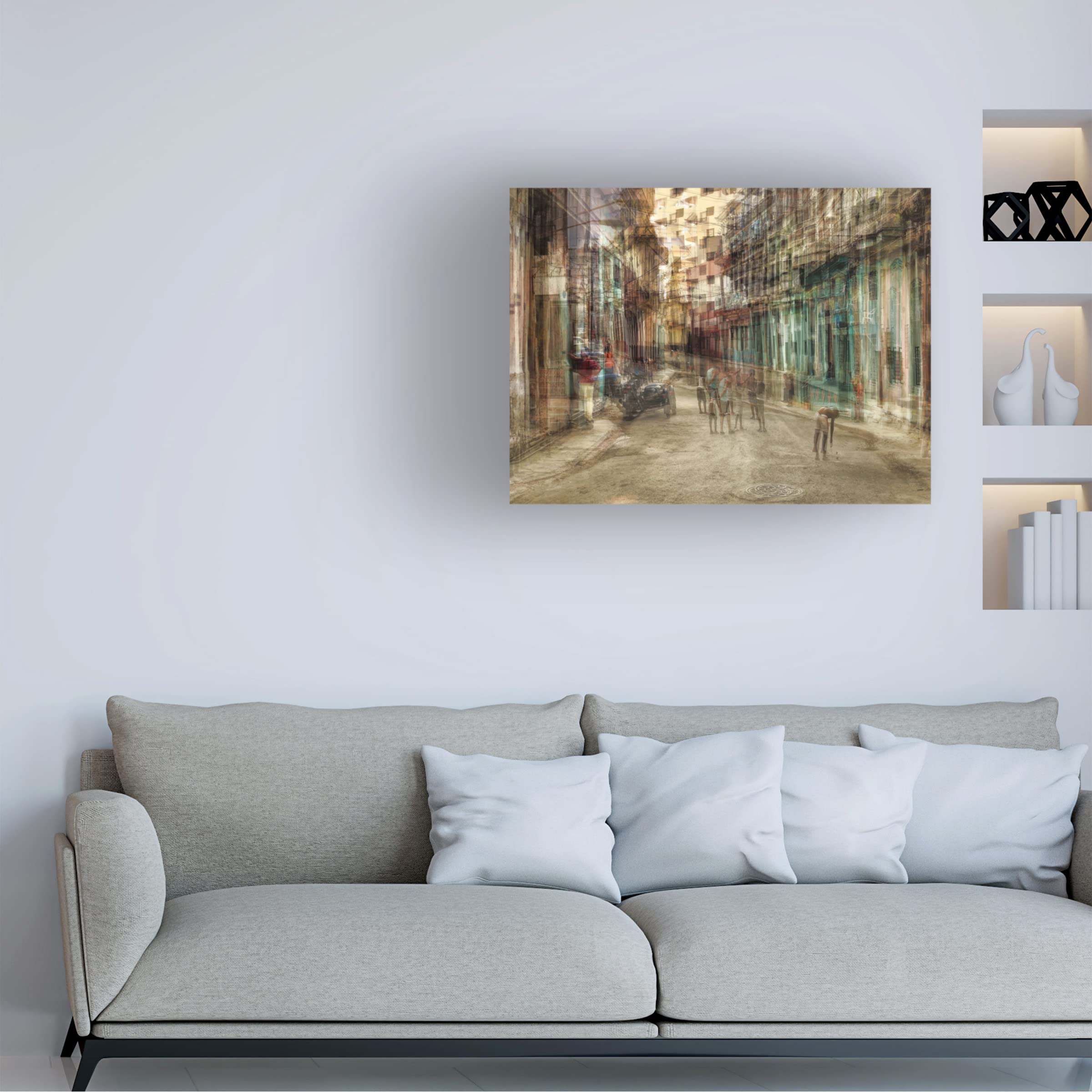 Trademark Fine Art 'Daily Scene In Centro Habana' Canvas Wall Art by Roxana Labagnara - Cuban Street Painting for Living Room & Office Decor