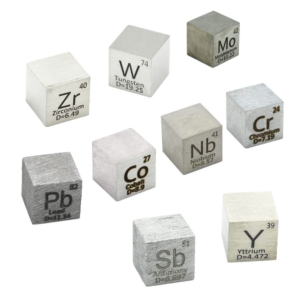 9 PCS 10mm High Purity Element Cube Set (99.99%) - Cobalt, Yttrium, Tungsten, Niobium, Zirconium, Lead, Antimony, Chromium, Molybdenum - Periodic Table Collection for Science Education, Chemistry Display & STEM Learning Gifts