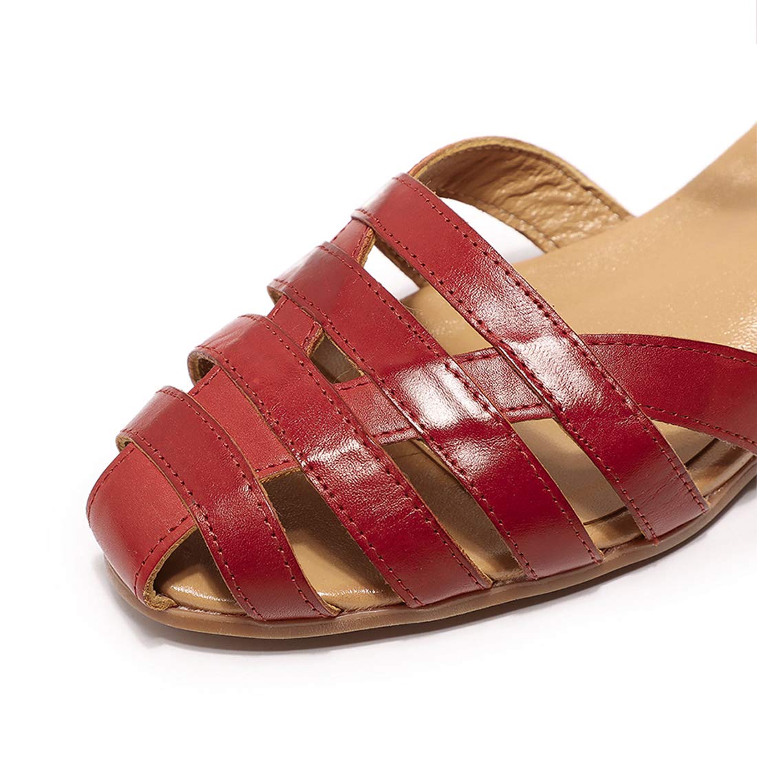 Mona Flying Women's Leather Tatianna Dress Sandals - Closed Toe Low Heel Strappy Flats for Summer Casual Wear | Perfect for Weddings, Parties & Office Outfits