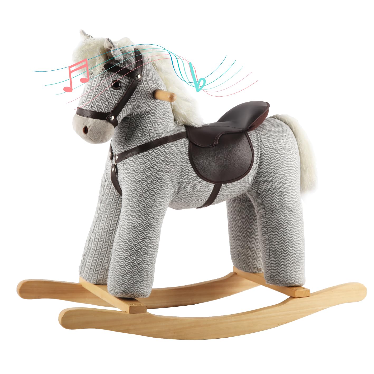 Gray Wooden Rocking Horse Toy with Realistic Sound - Safe & Fun Ride-On Pony for Kids | CPC Certified | Perfect for Nursery Decor & Toddler Playtime
