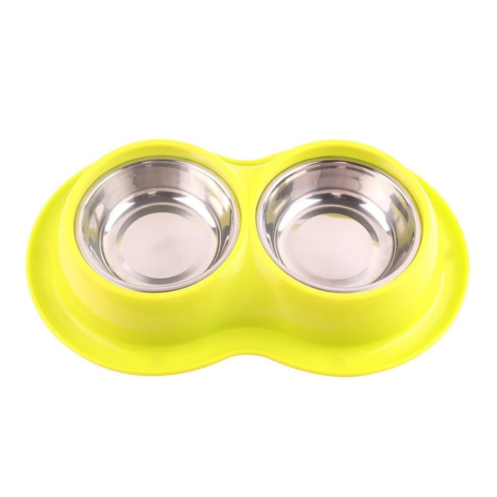 HYONLLA Stainless Steel Double Dog Bowl - Pet Food & Water Feeder for Puppies, Cats & Kittens - Durable Non-Slip Pet Dish for Indoor/Outdoor Use (Yellow)