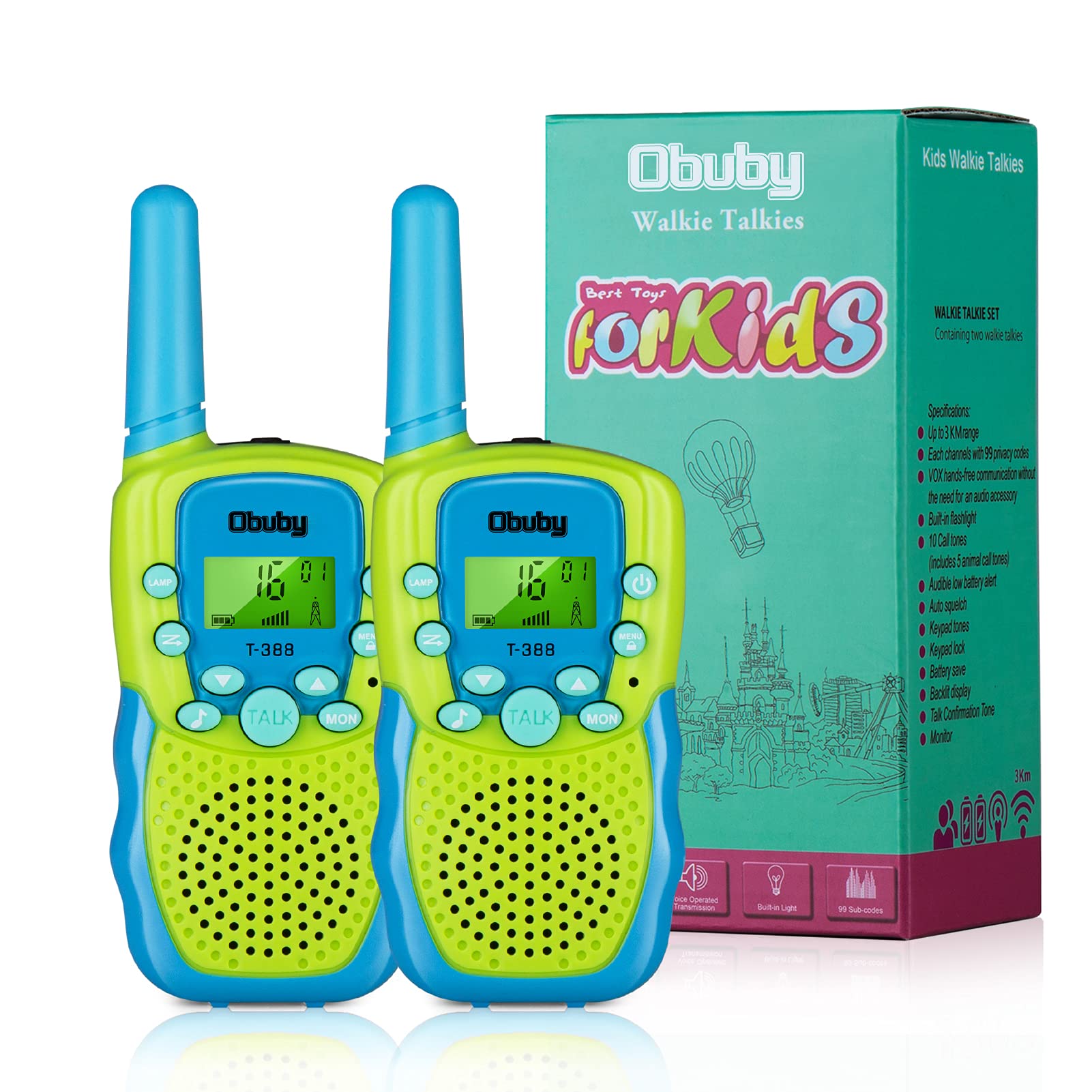 Obuby Kids Walkie Talkies for Boys & Girls Ages 3-12 - 22 Channel 2 Way Radios with LCD Backlit Flashlight, 3KM Range - Perfect Outdoor Toys for Camping, Hiking, Backyard Adventures & Family Road Trips