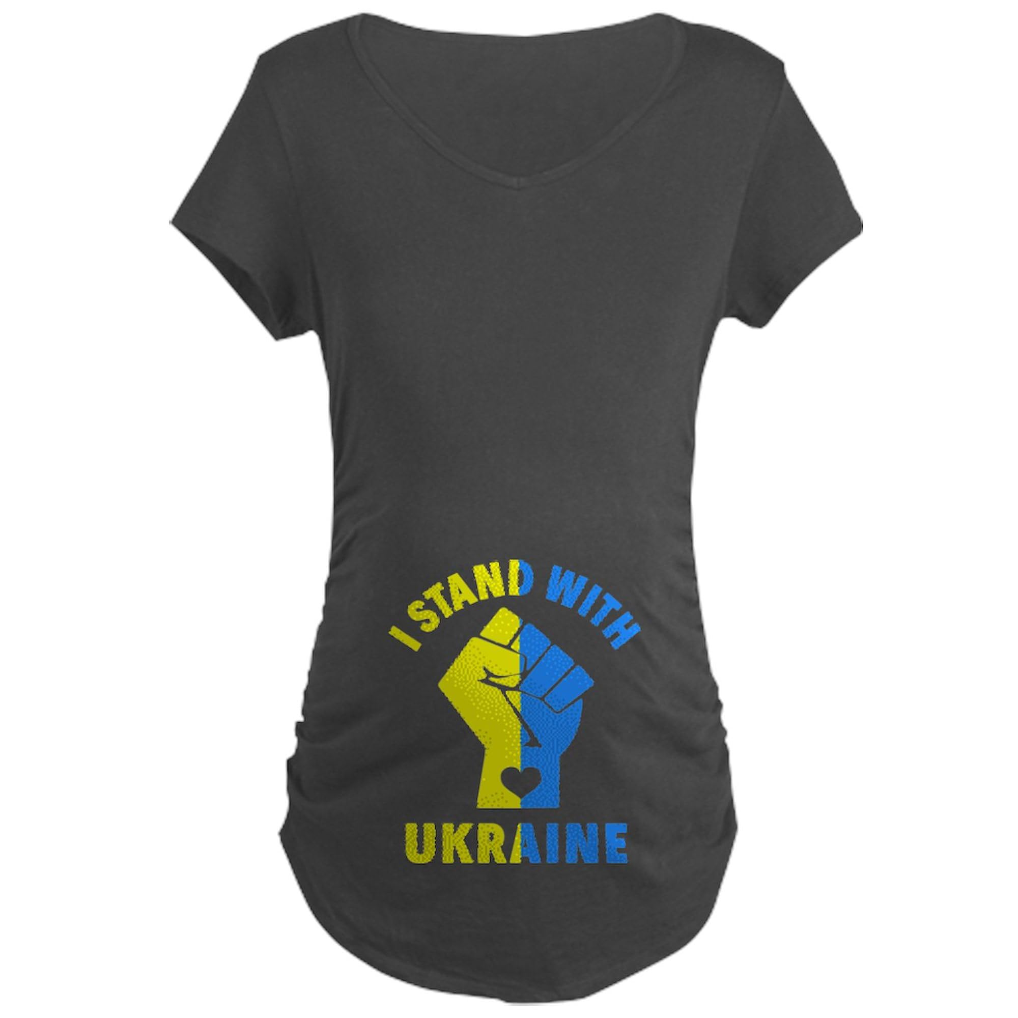 I Stand with Ukraine Pride Maternity T-Shirt for Women - Ruched Side Design for Comfort & Style - Perfect for Pregnancy, Protests & Showing Support