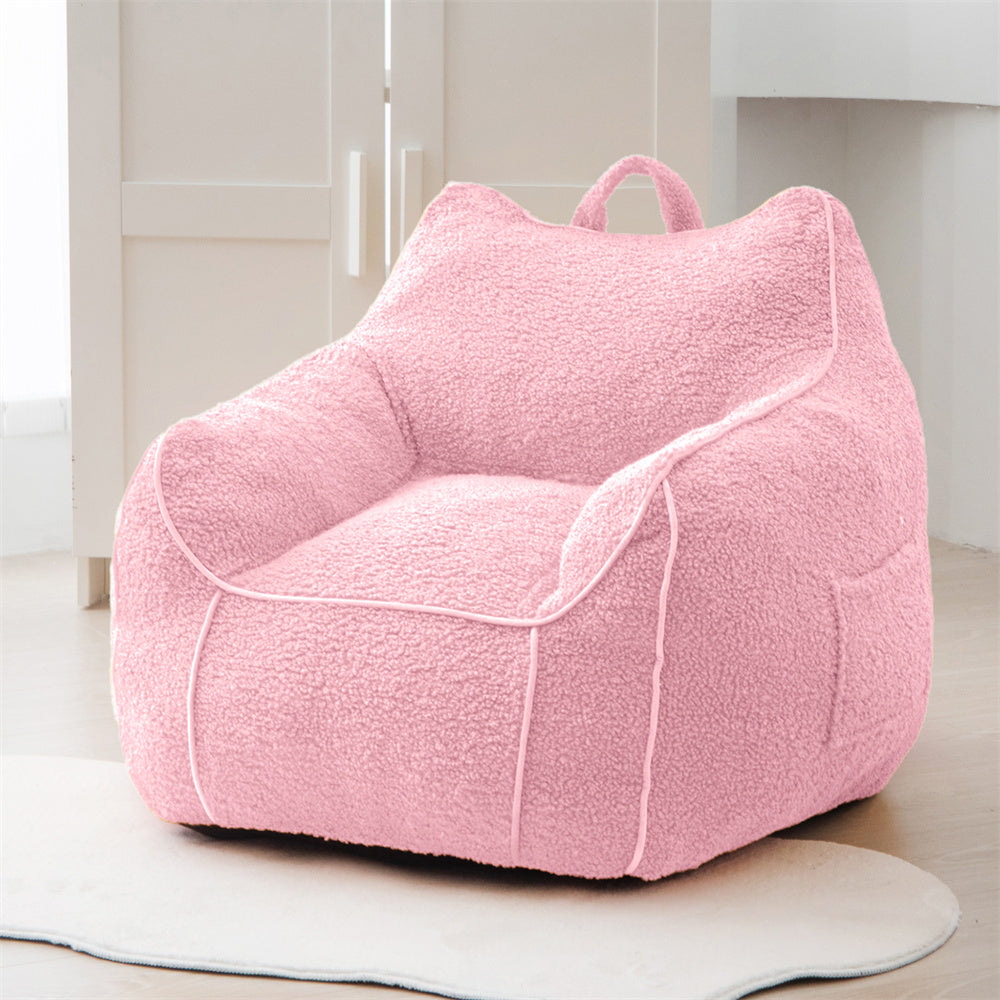 MAXYOYO Sherpa Kids Bean Bag Chair - Soft Fluffy Bean Bag Couch with Decorative Edges for Children's Room, Nursery, Playroom & Bedroom (Light Pink) - Perfect for Reading, Relaxing & Playtime