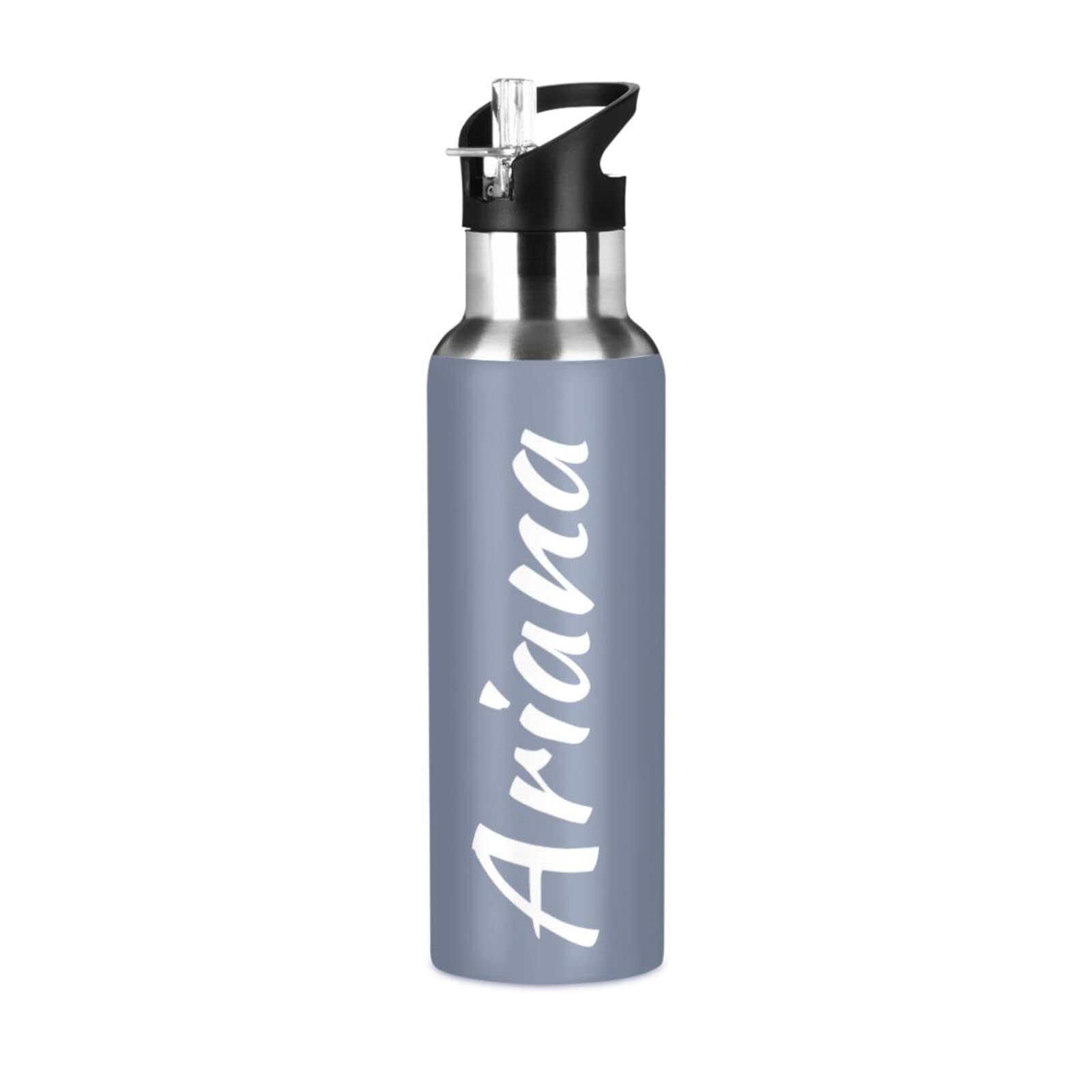 Custom 20oz Insulated Sports Water Bottle with Straw Lid - Personalized Blue Grey Vacuum Flask for Men, Women & Kids - Perfect for Gym, Hiking, School & Office Hydration