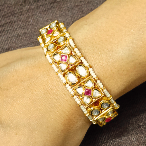Luxury Gold Plated Royal Kundan Openable Bracelet for Women - Elegant Indian Jewelry for Weddings, Parties & Special Occasions (Design 137A)