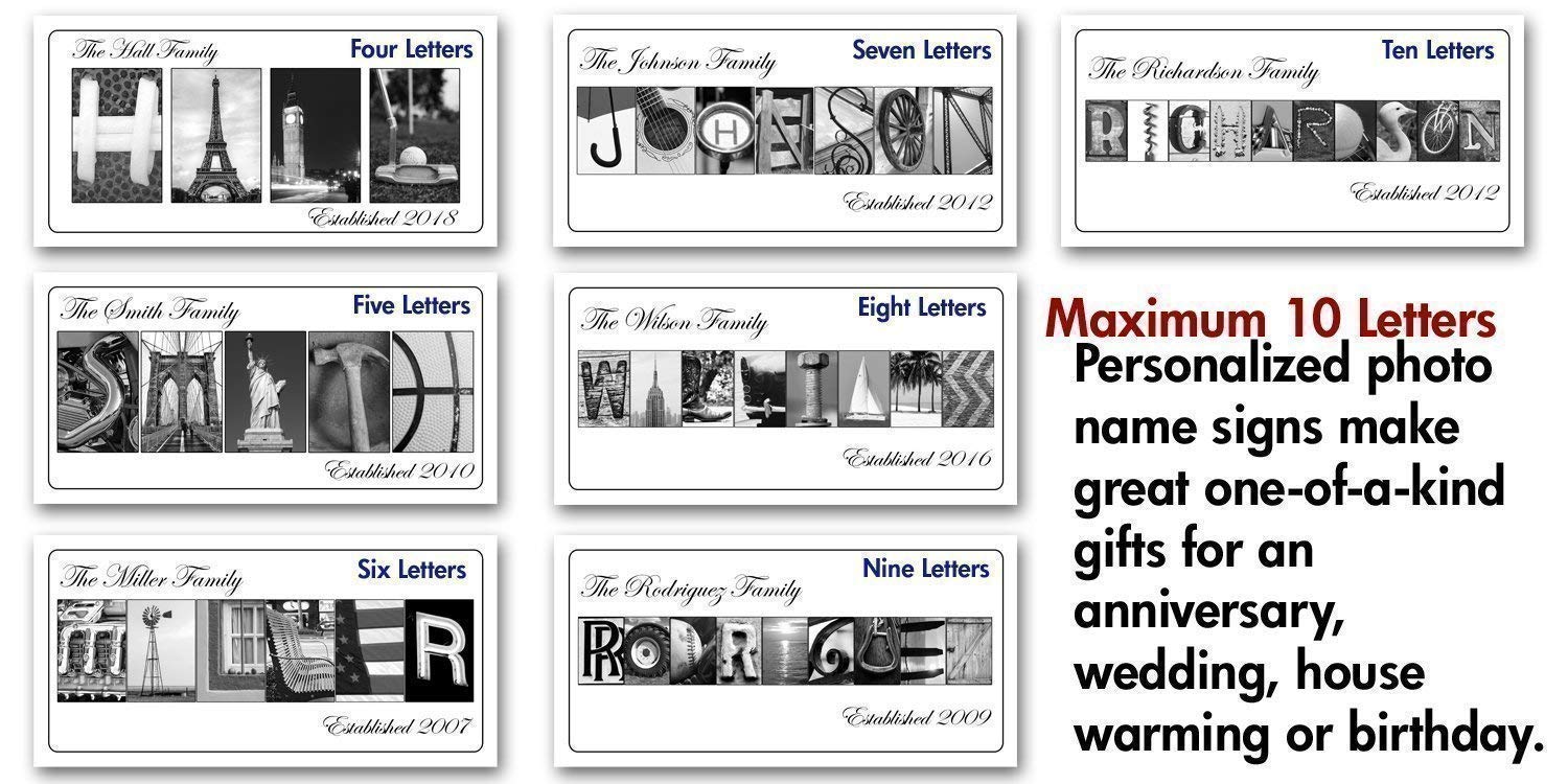 Personalized Family Name Sign Wall Decor - Custom Photo Letter Art for Home, Wedding & Anniversary Gifts | Black & White Modern Design | Perfect for Living Room, Nursery & Housewarming