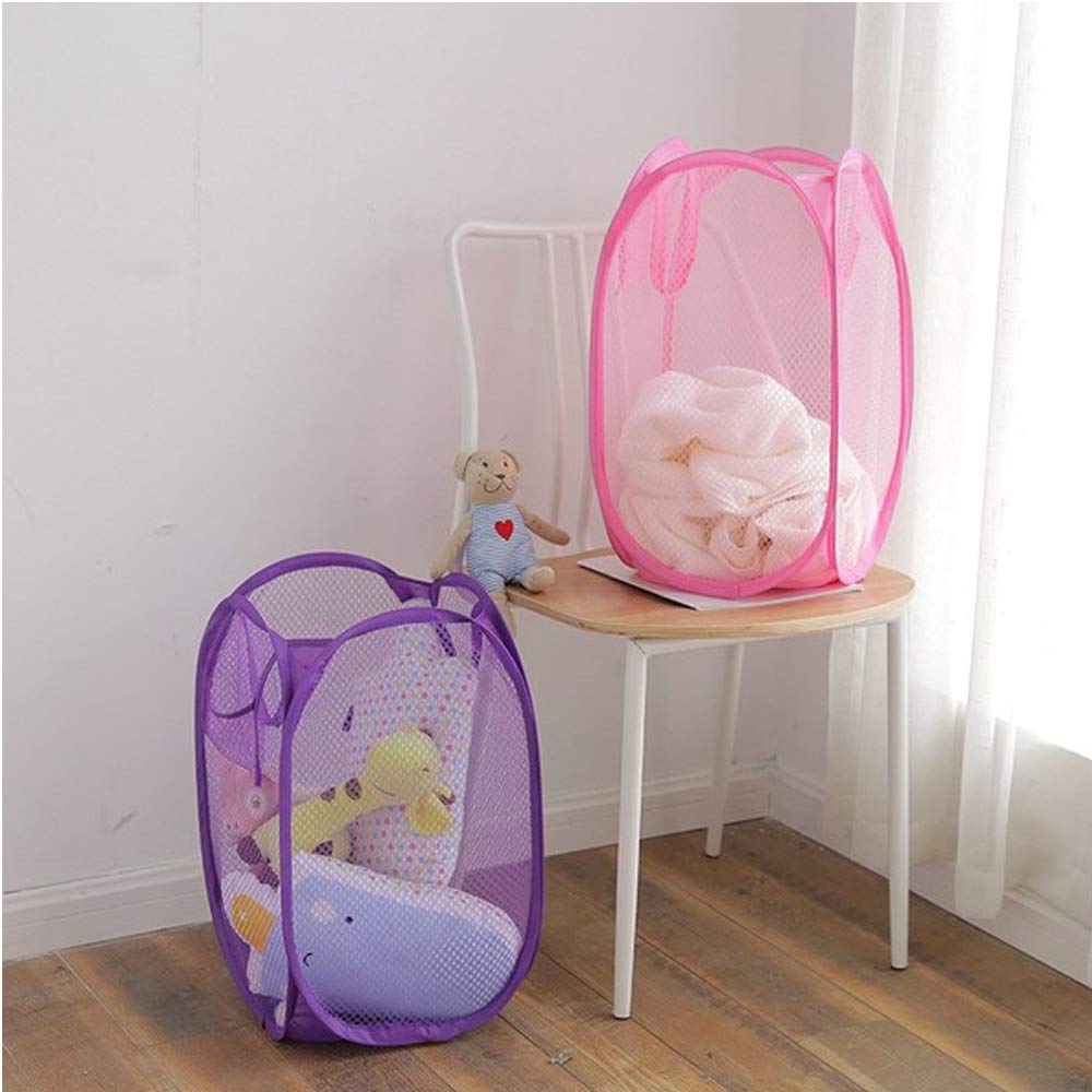 Foldable Mesh Laundry Hamper, 2-Pack Portable Clothes Basket for Bedroom, Kids Room, College Dorm & Travel - Blue & Pink | Space-Saving Storage Solution for Home & On-The-Go