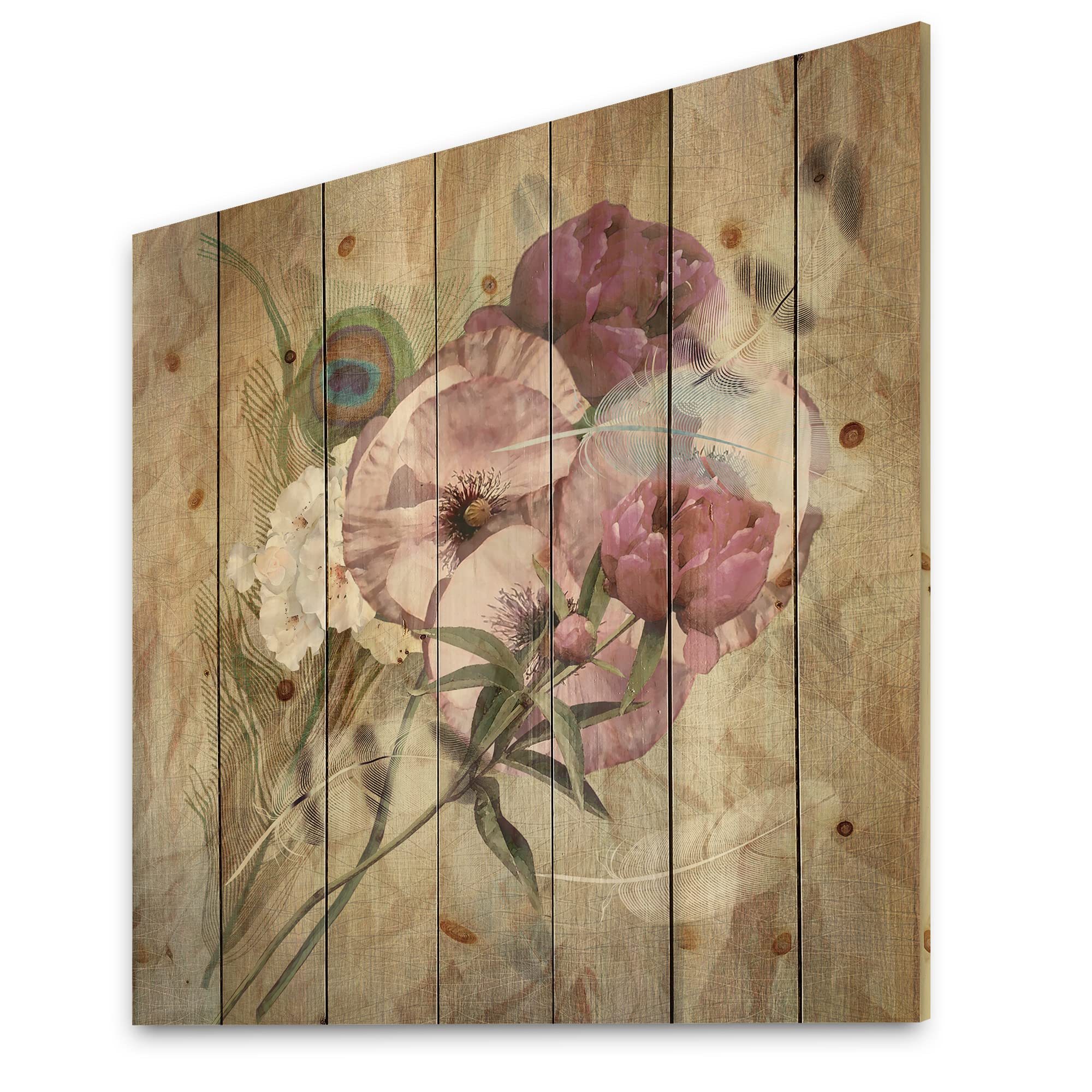 DesignQ Iris Bouquet Floral Wall Decor - Handcrafted Purple Wood Wall Art with Traditional Floral Design, Large Pine Wood Wall Panels for Living Room, Bedroom & Office Decoration