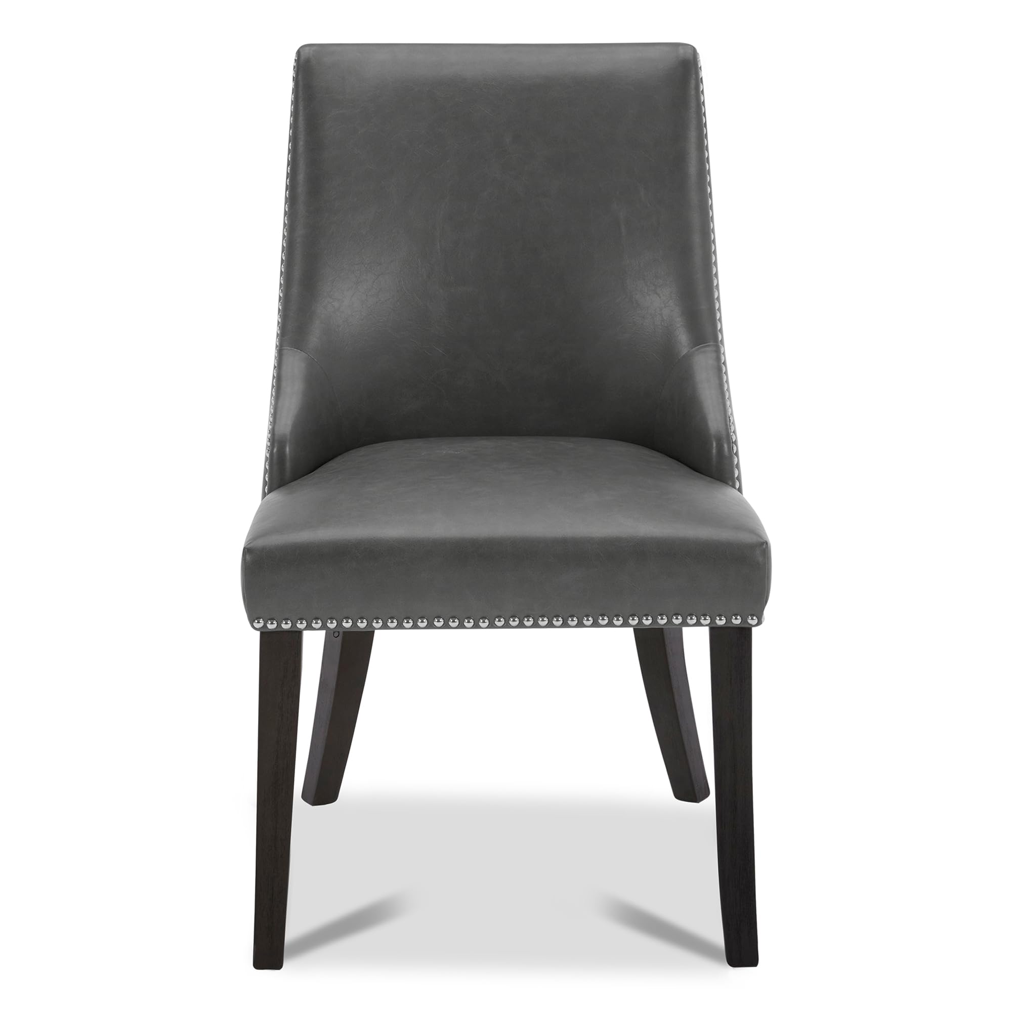 Farmhouse Dining Chairs Set of 2 - Gray Faux Leather High Back Upholstered Chairs with Nailhead Trim for Kitchen, Dining Room & Breakfast Nook - CHITA Modern Countryside Style Seating