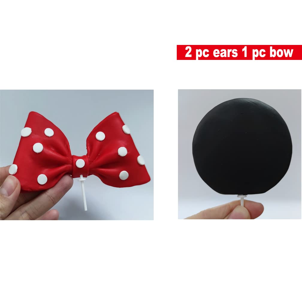 Red Mouse Cake Topper with Bow and Ears for Birthday Cakes - Perfect for Kids' Birthday Parties, Baby Showers & Disney Themed Celebrations
