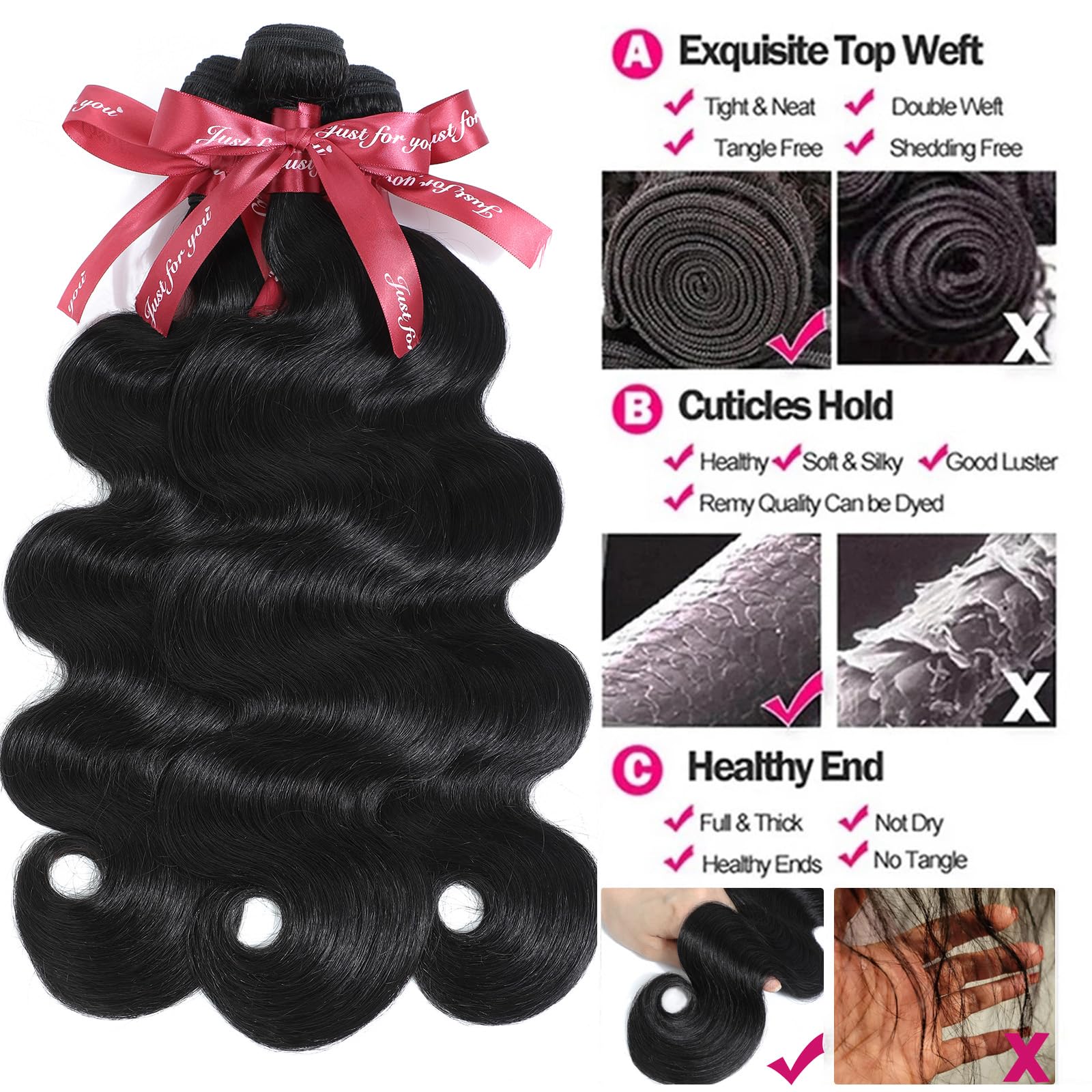 Cuckoo 20/22/24/26 Inch 4 Bundles 100% Unprocessed Virgin Brazilian Human Hair - Body Wave Bundles Natural Black Color for Weaving, Extensions & Styling - Perfect for Daily Wear, Parties & Special Occasions