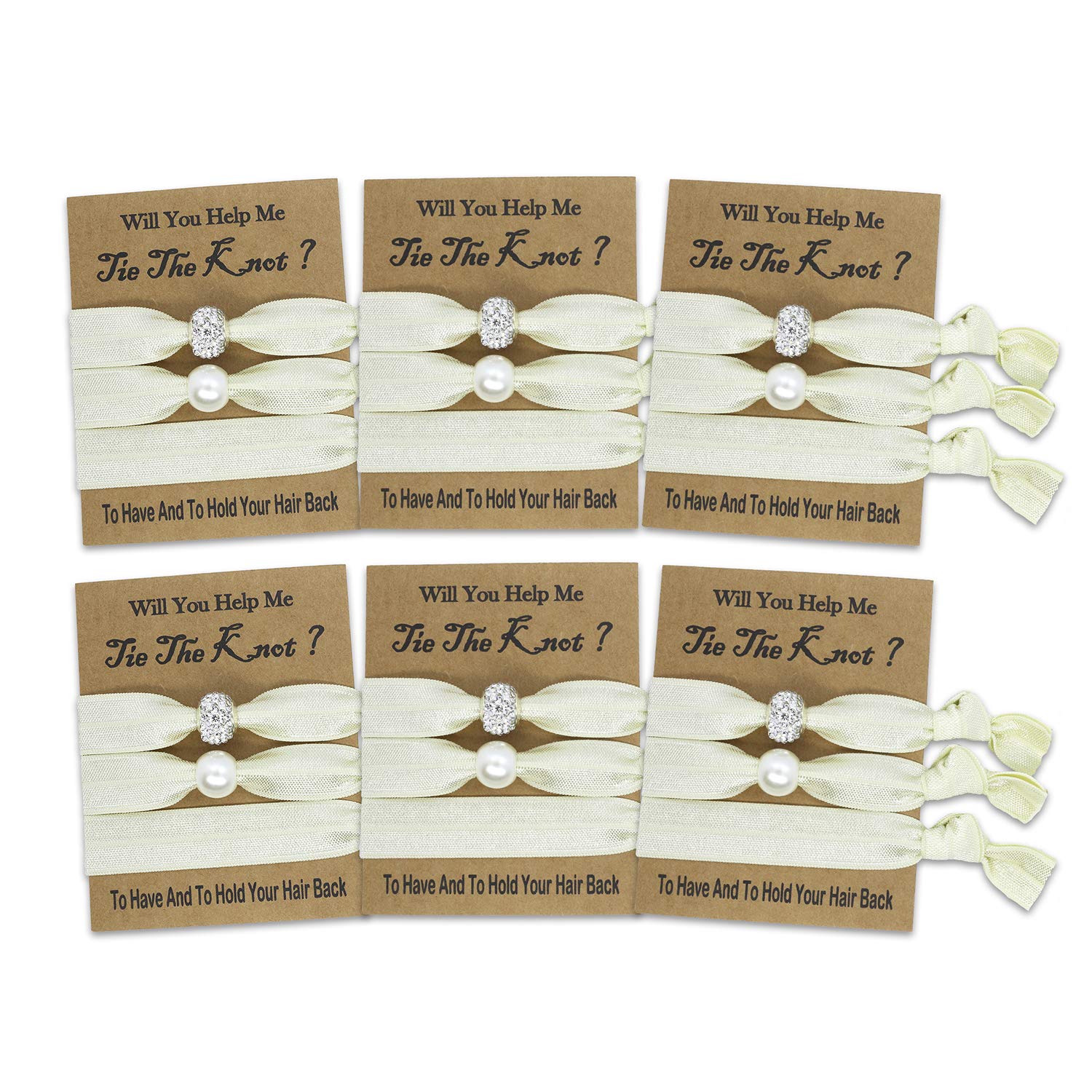 6 Packs Beige Hair Ties - Perfect Bridesmaid Proposal Gifts for Bachelorette Party, Bridal Shower & Wedding | Soft & Comfortable Hair Accessories for Everyday Use, Workouts & Special Occasions