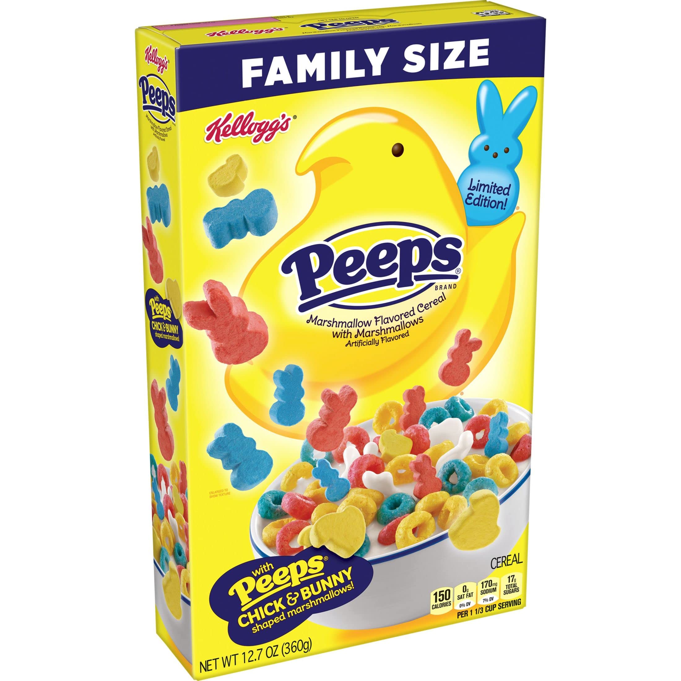 Peeps Breakfast Cereal with Marshmallows - Family Size 12.7oz Box | 8 Vitamins & Minerals | Kids Easter Snacks & Holiday Treats | Perfect for School Lunches, After-School Snacks and Easter Basket Fillers